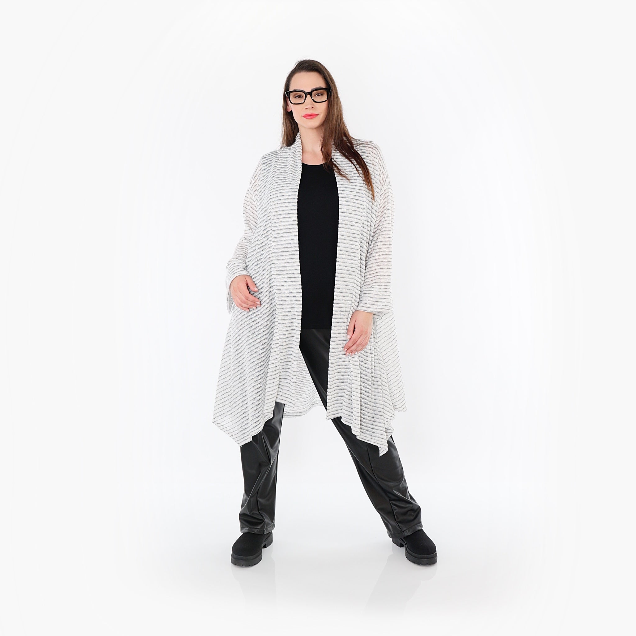 Cardigan AKH Fashion 7040, blanc-noir