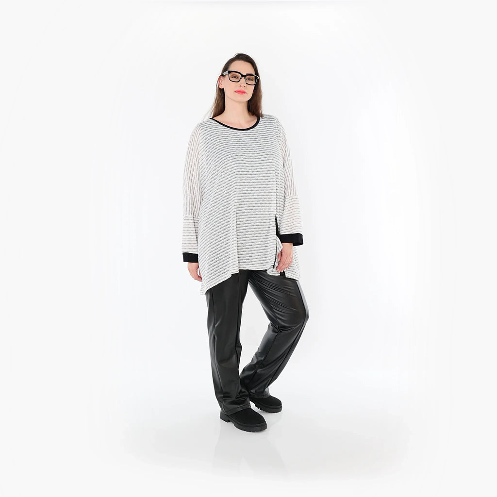 Chemise ample AKH Fashion 7060, blanc-noir