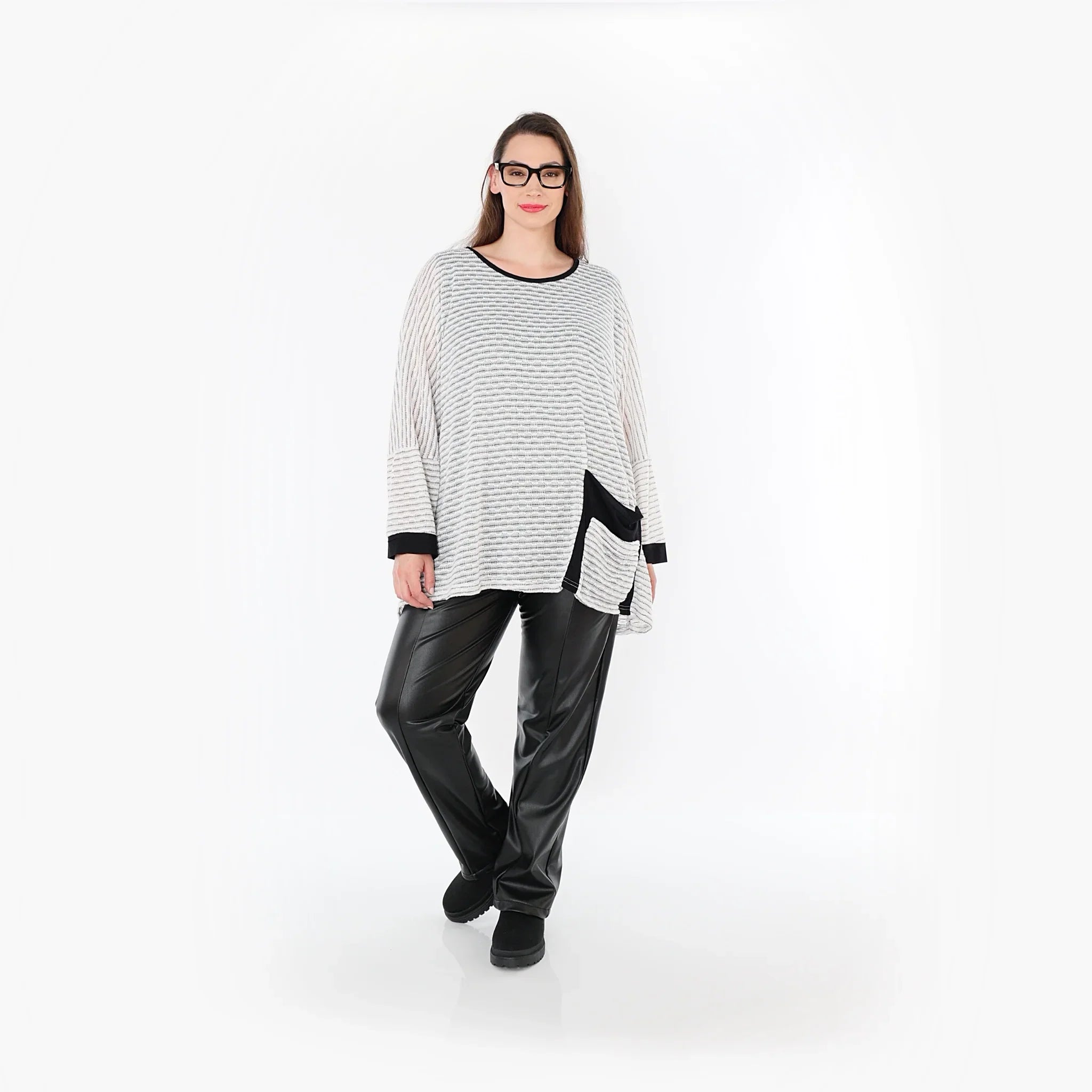 Chemise ample AKH Fashion 7060, blanc-noir