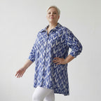 AKH Fashion 7010 Blouse, Blue-White-Silver