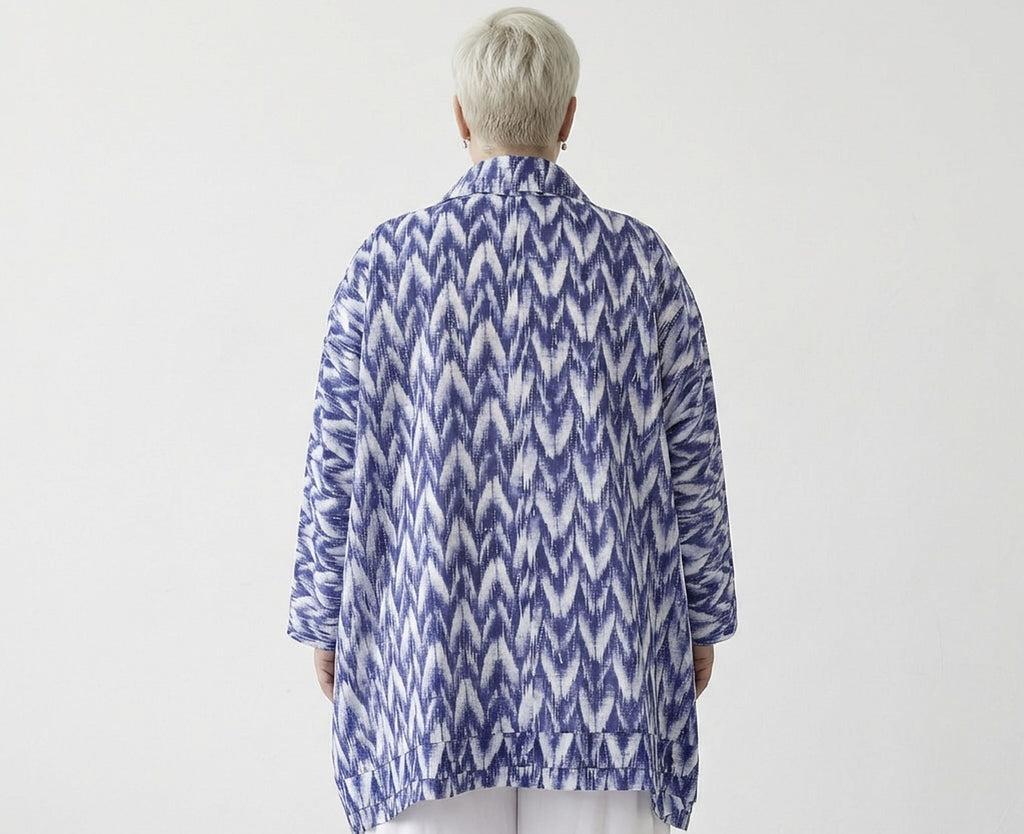 AKH Fashion 7110 Blouse, Blue-White-Silver