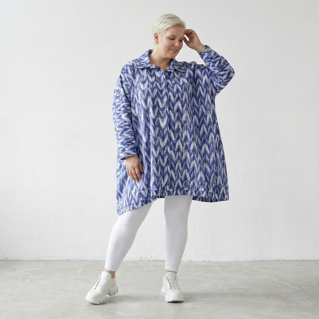 AKH Fashion 7110 Blouse, Blue-White-Silver
