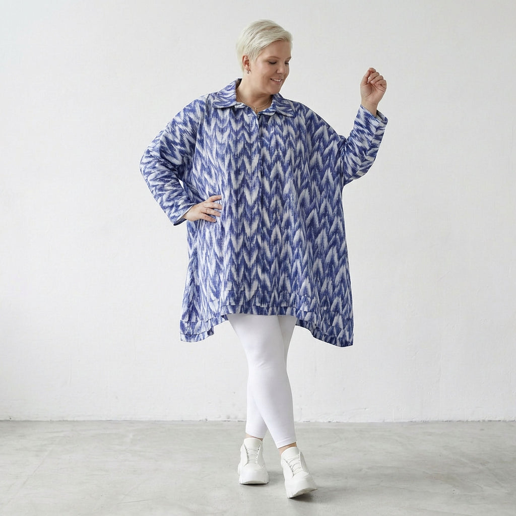 AKH Fashion 7110 Blouse, Blue-White-Silver