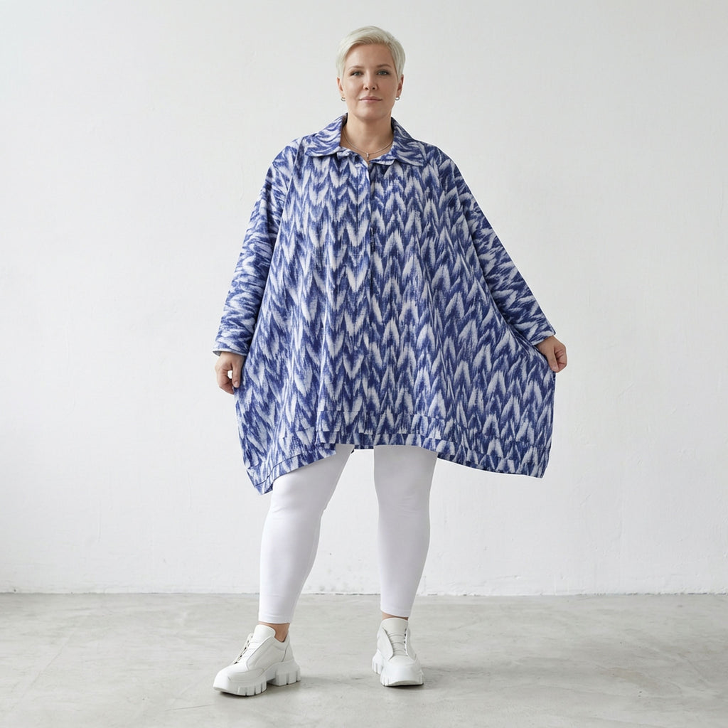 AKH Fashion 7110 Blouse, Blue-White-Silver