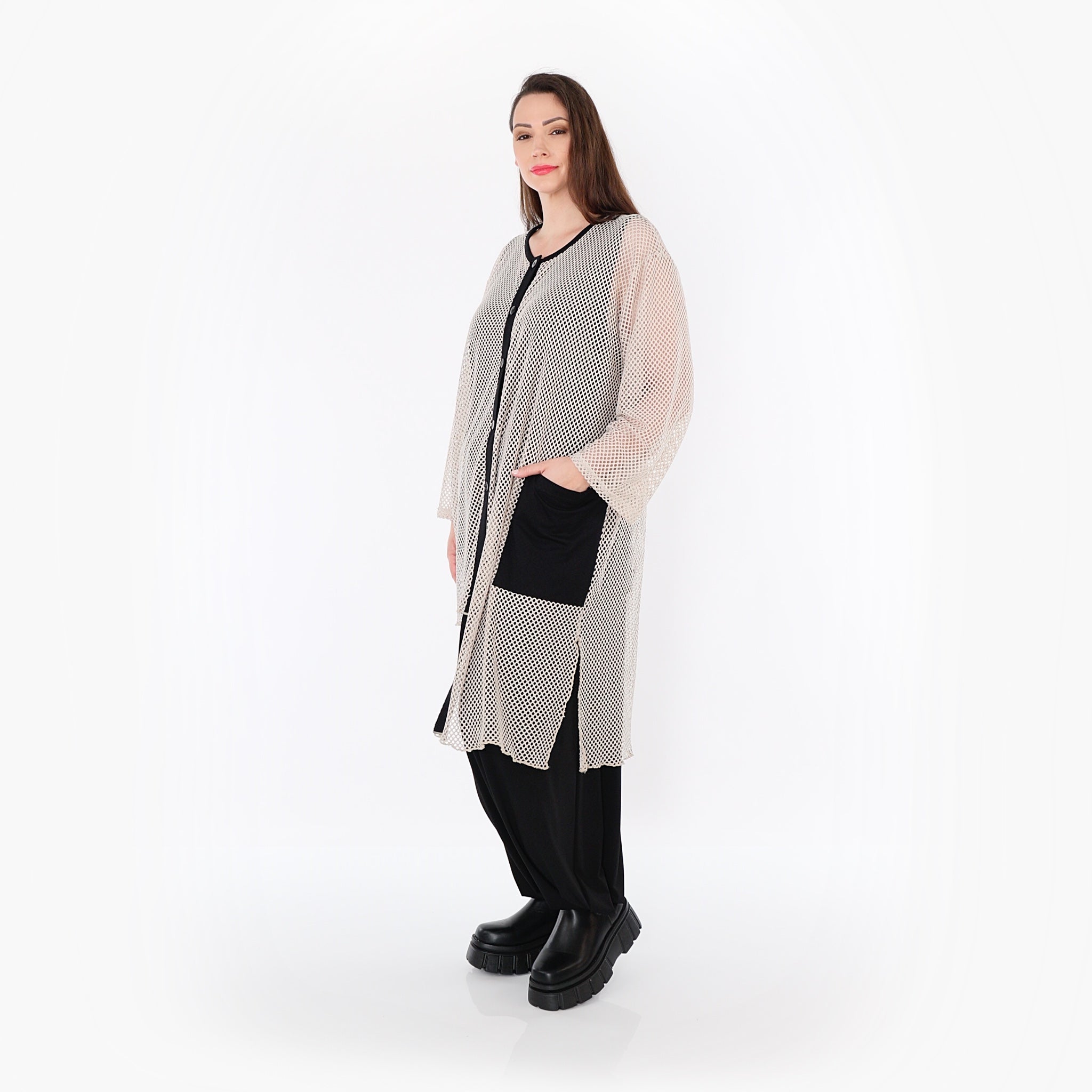 Chemisier AKH Fashion 7101, beige-noir