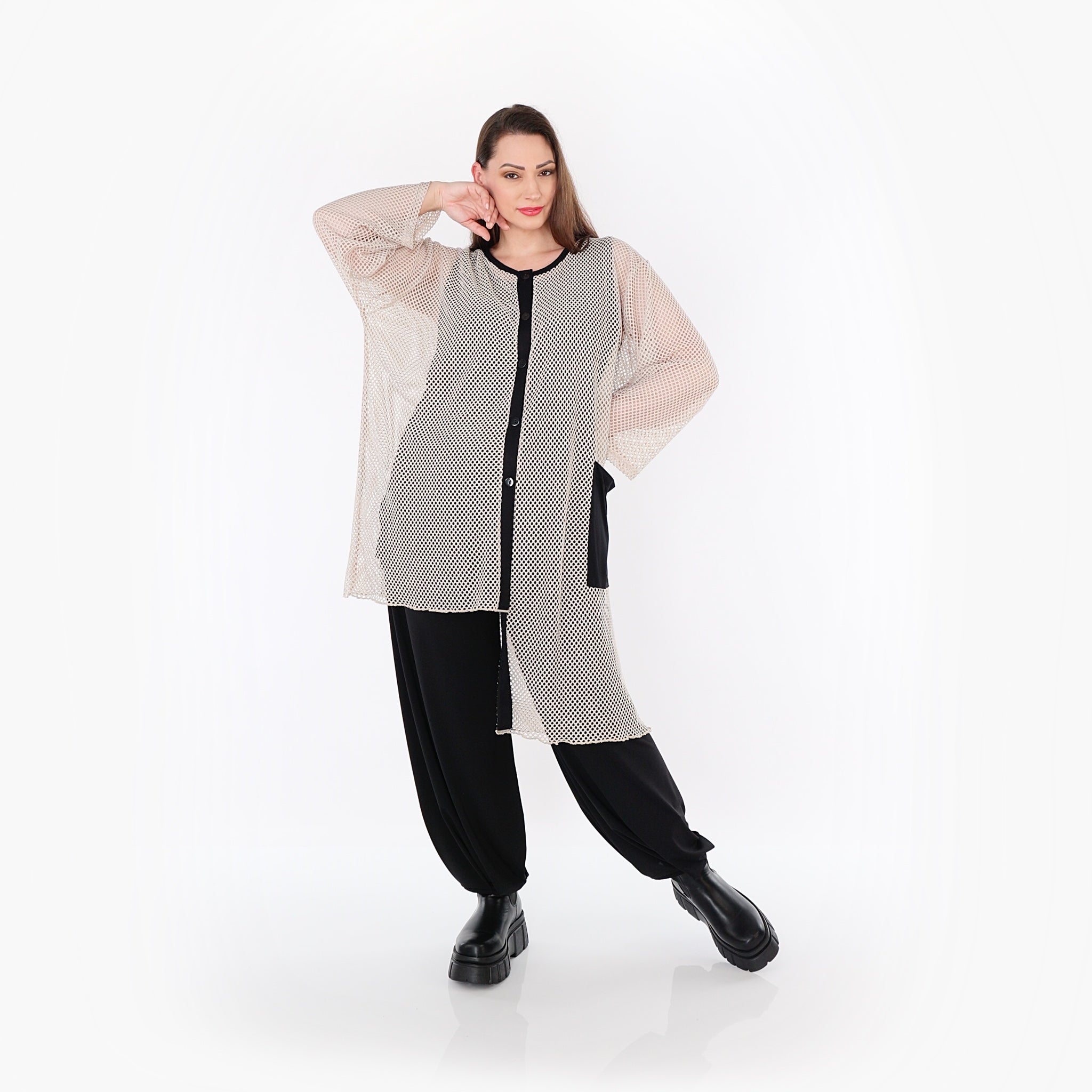 Chemisier AKH Fashion 7101, beige-noir