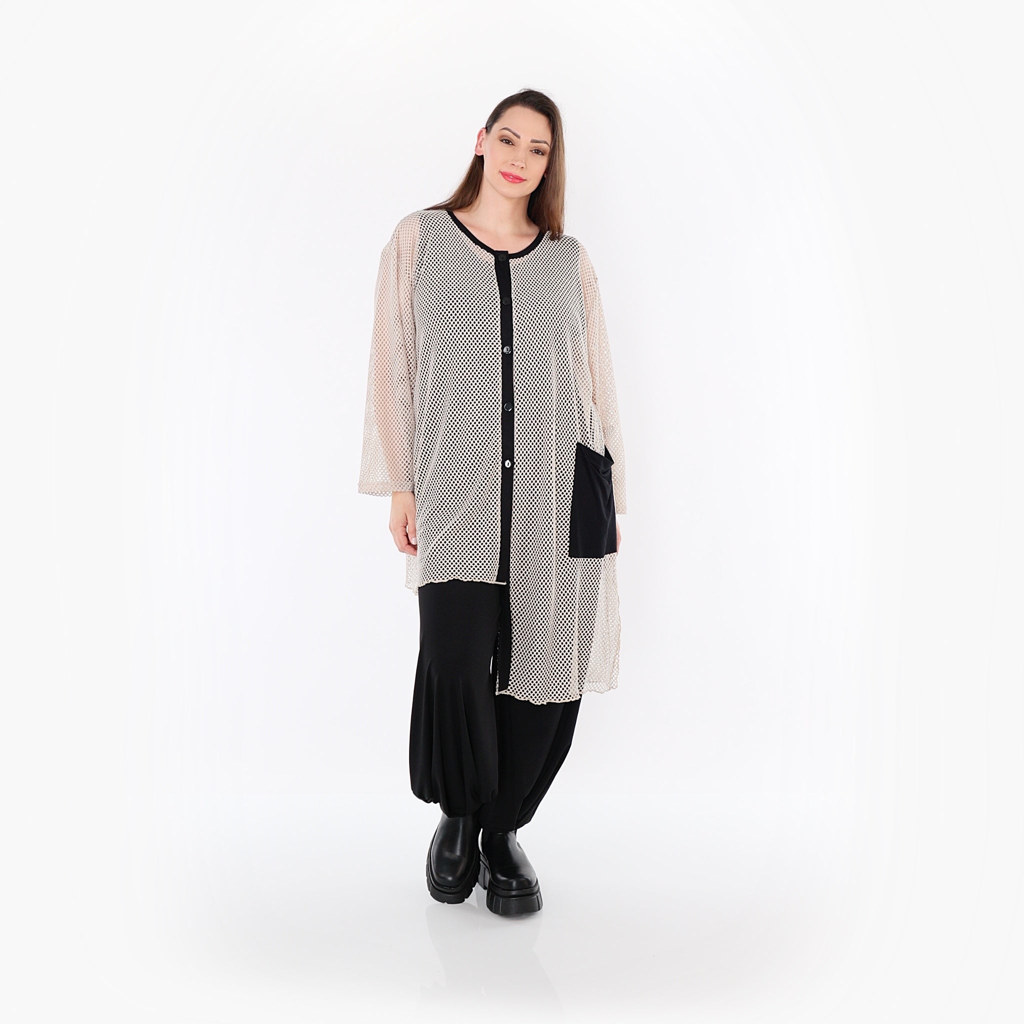 Chemisier AKH Fashion 7101, beige-noir