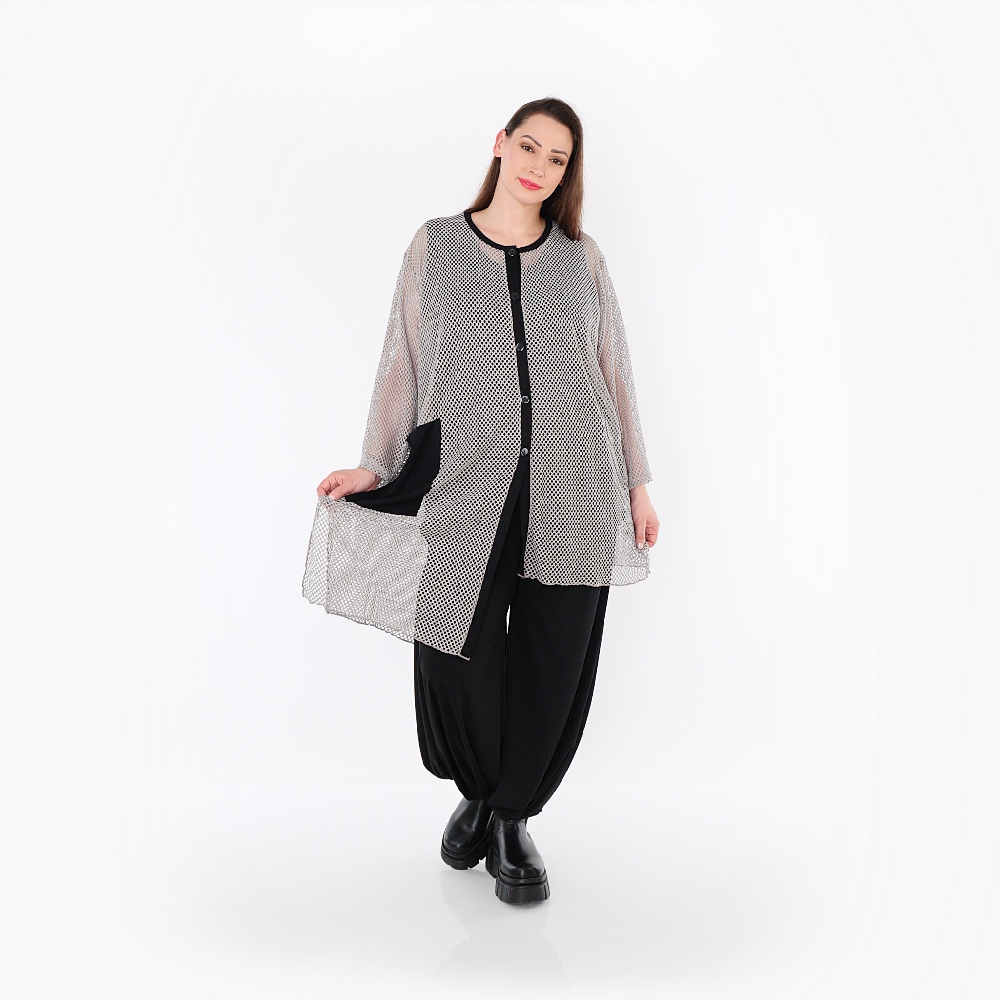 AKH Fashion · Bluse · Marie · 7101 · Grau/Schwarz