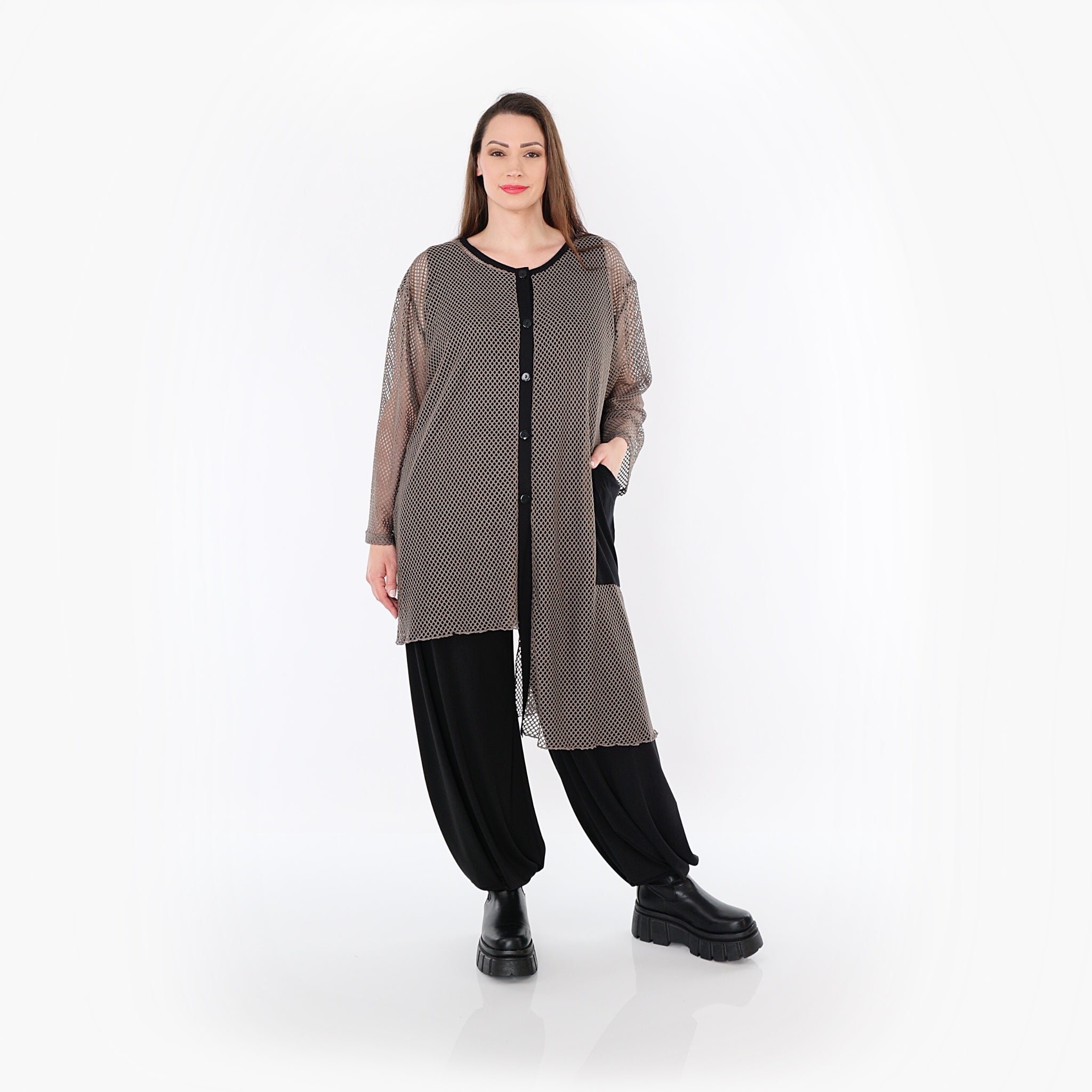 AKH Fashion · Bluse · Marie · 7101 · Taupe/Schwarz
