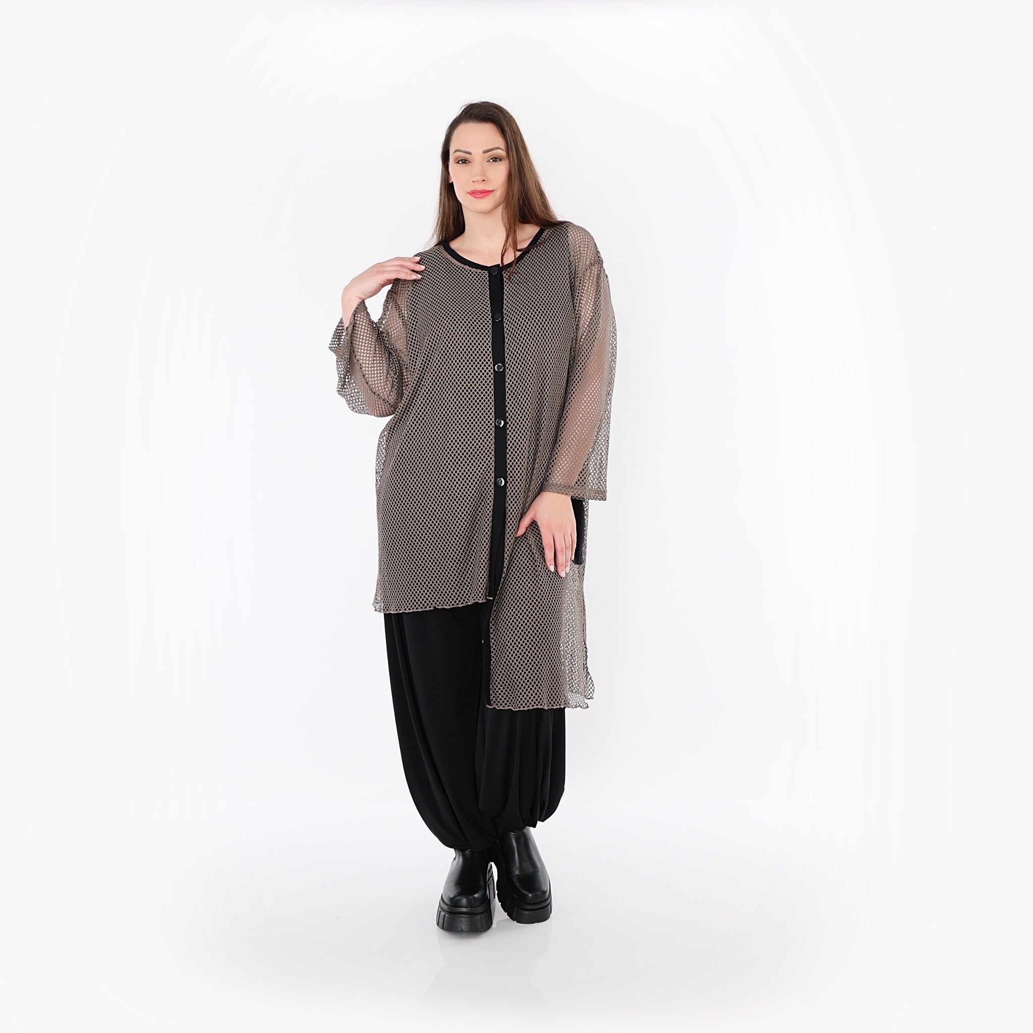 AKH Fashion · Bluse · Marie · 7101 · Taupe/Schwarz