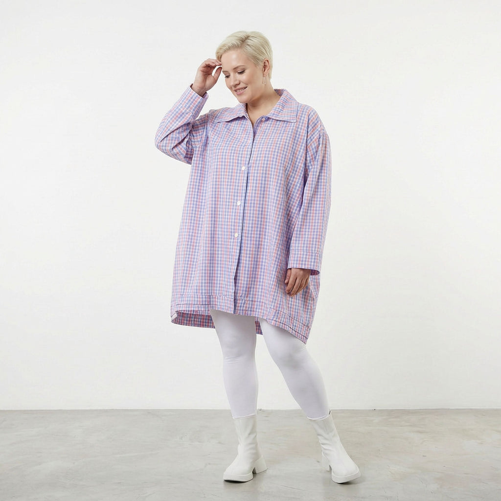 AKH Fashion 7010 Blouse, Bleu-Blanc-Rose