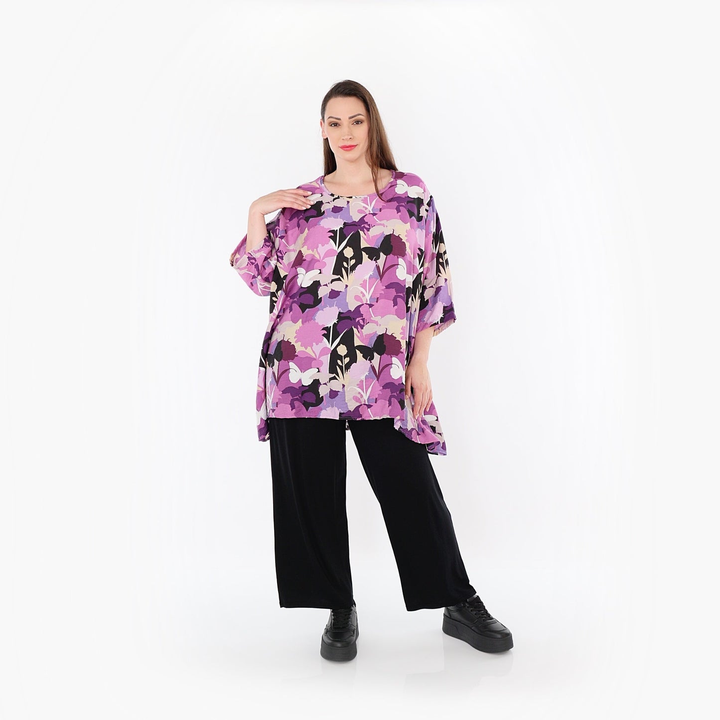 AKH Fashion 593 Big Shirt, Lila-Multicolor