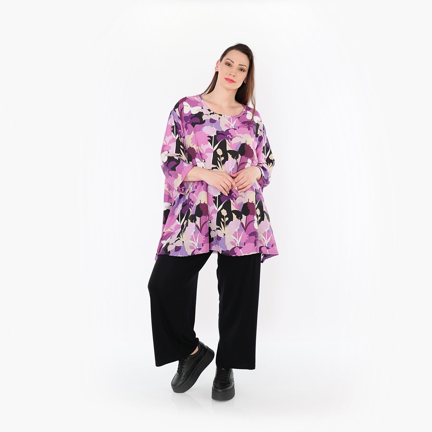 AKH Fashion 593 Big Shirt, Lila-Multicolor