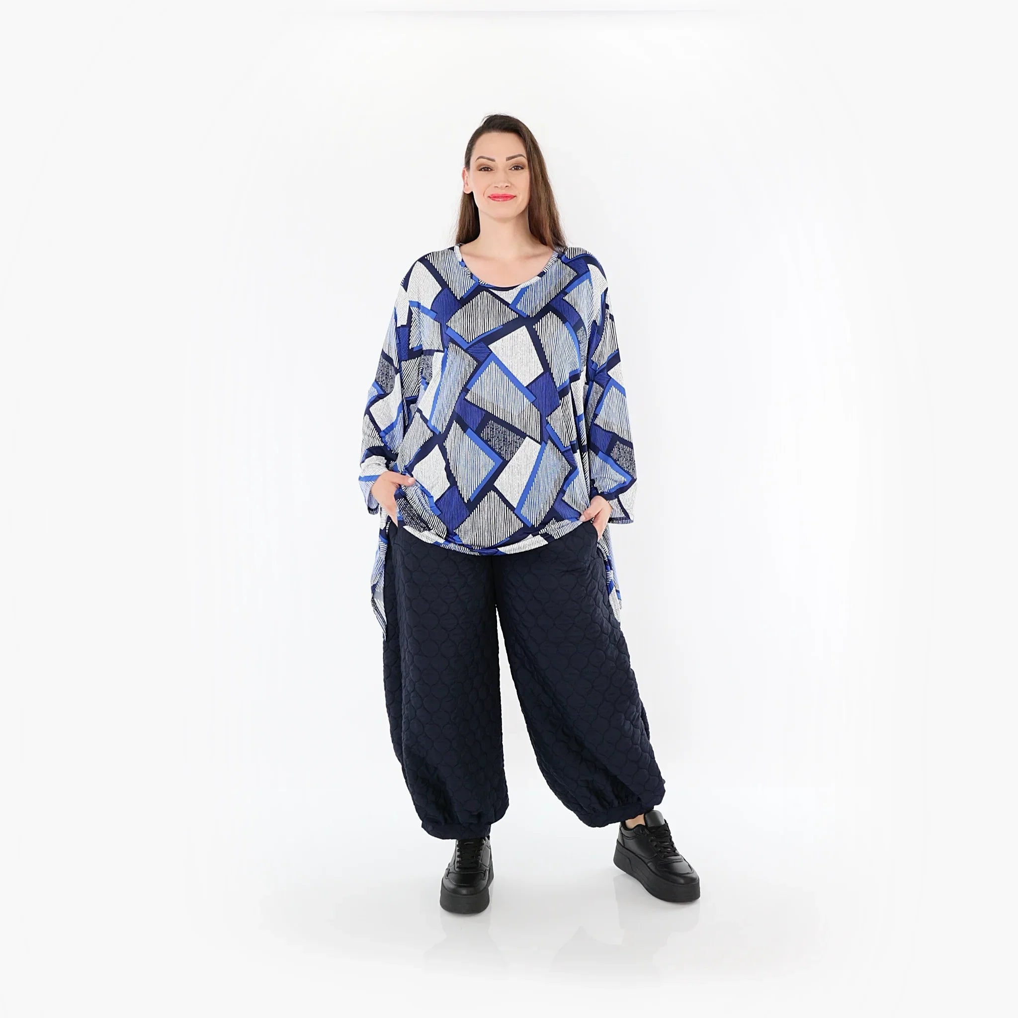 AKH Fashion 1019 Big Shirt, Blue-White-Navy