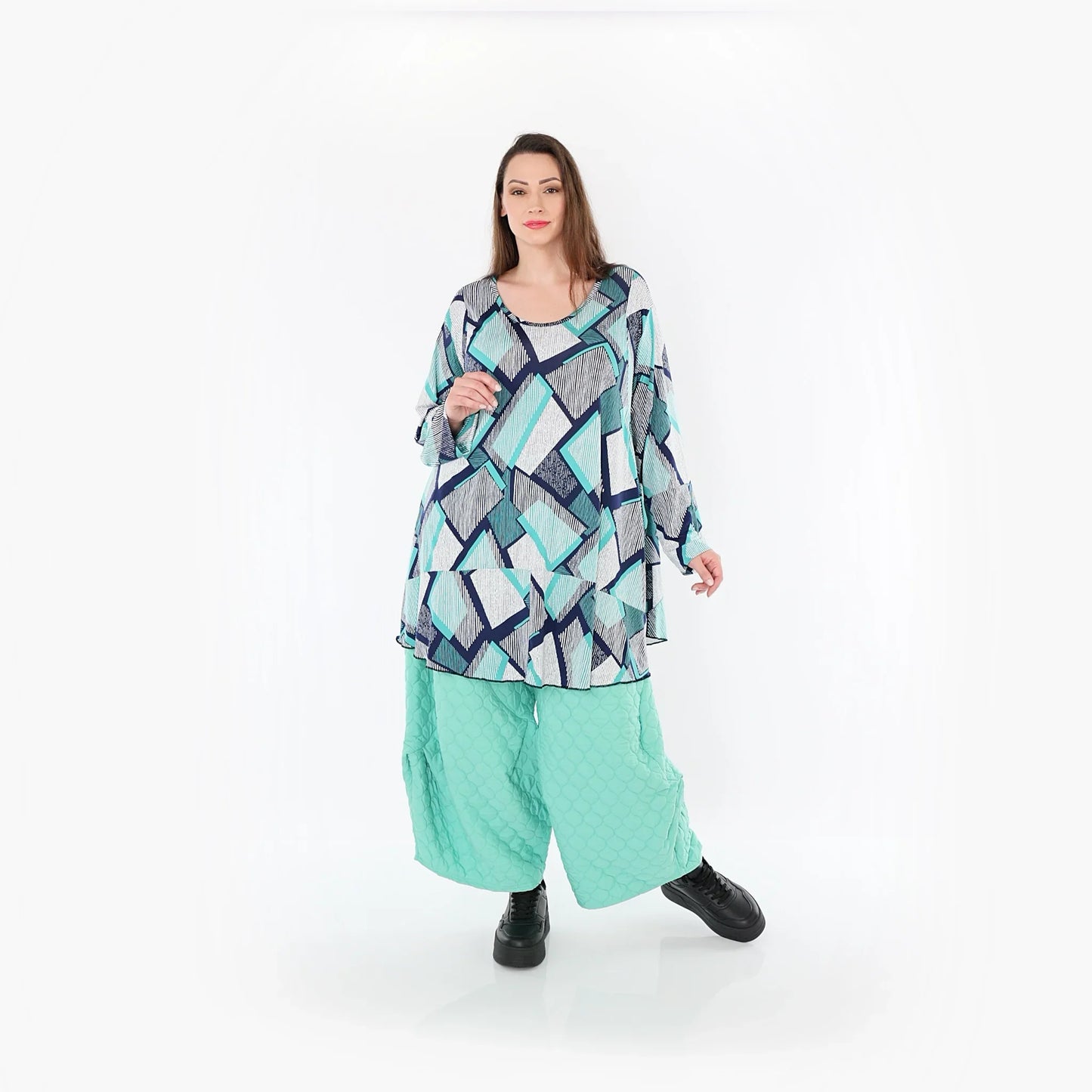 AKH Fashion 592 Big Shirt, Grün-Weiß-Marine