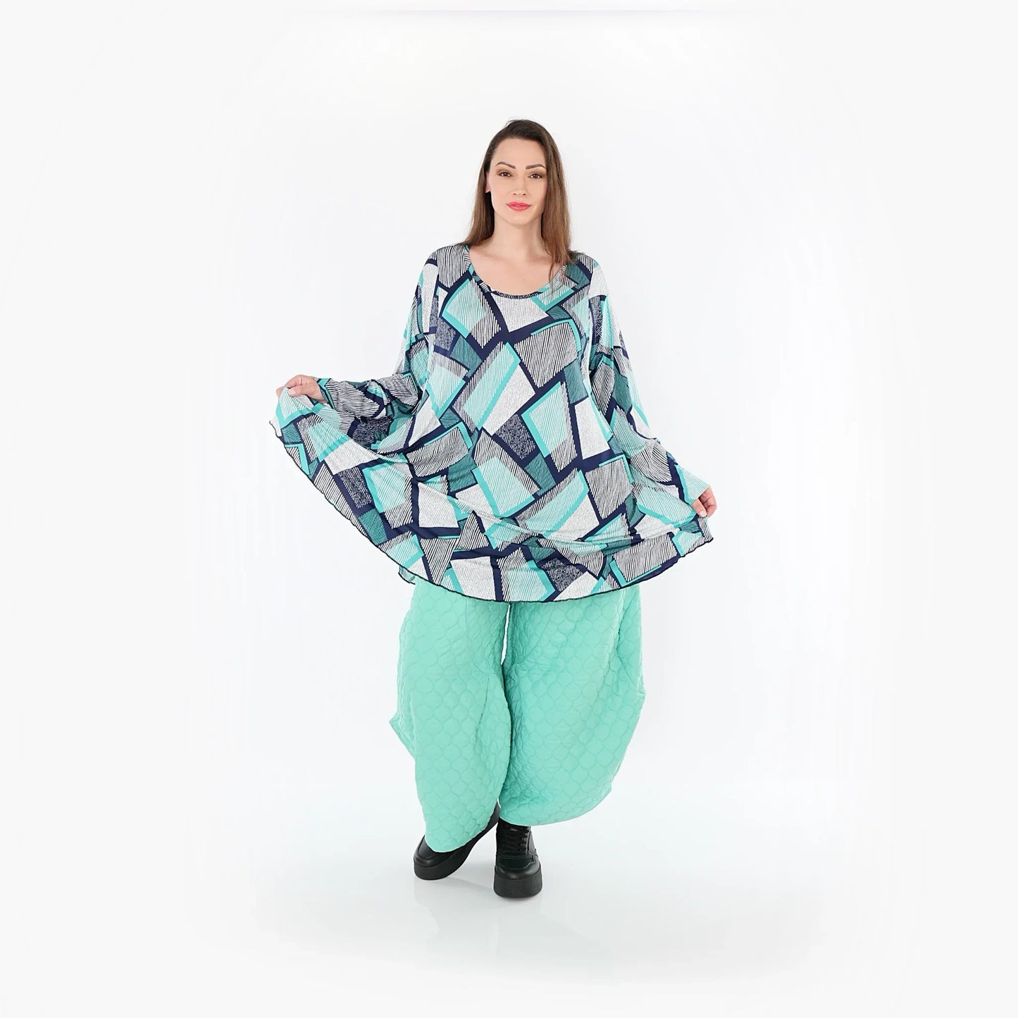 AKH Fashion 592 Big Shirt, Grün-Weiß-Marine