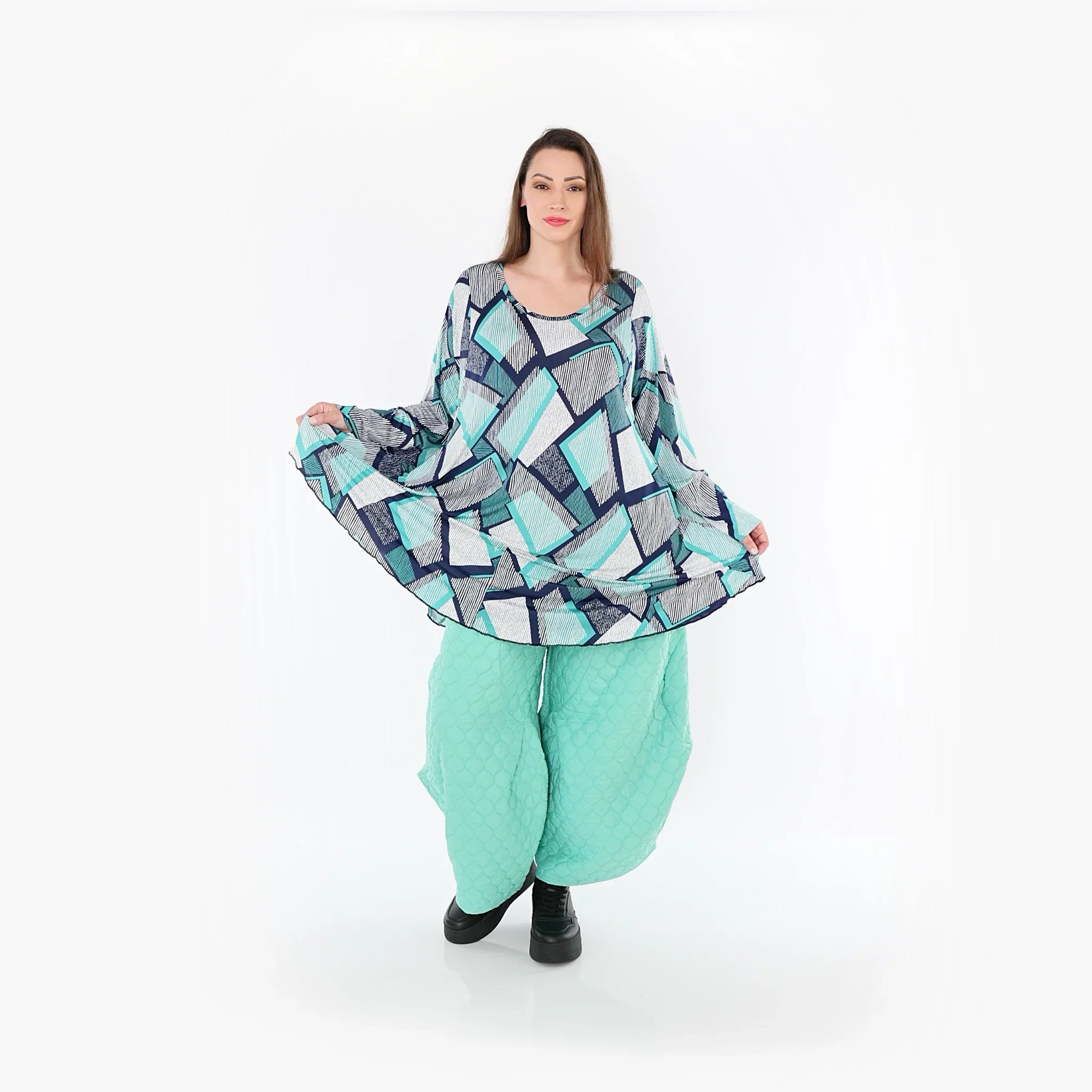 Chemise AKH Fashion 592 Big, vert-blanc-bleu marine
