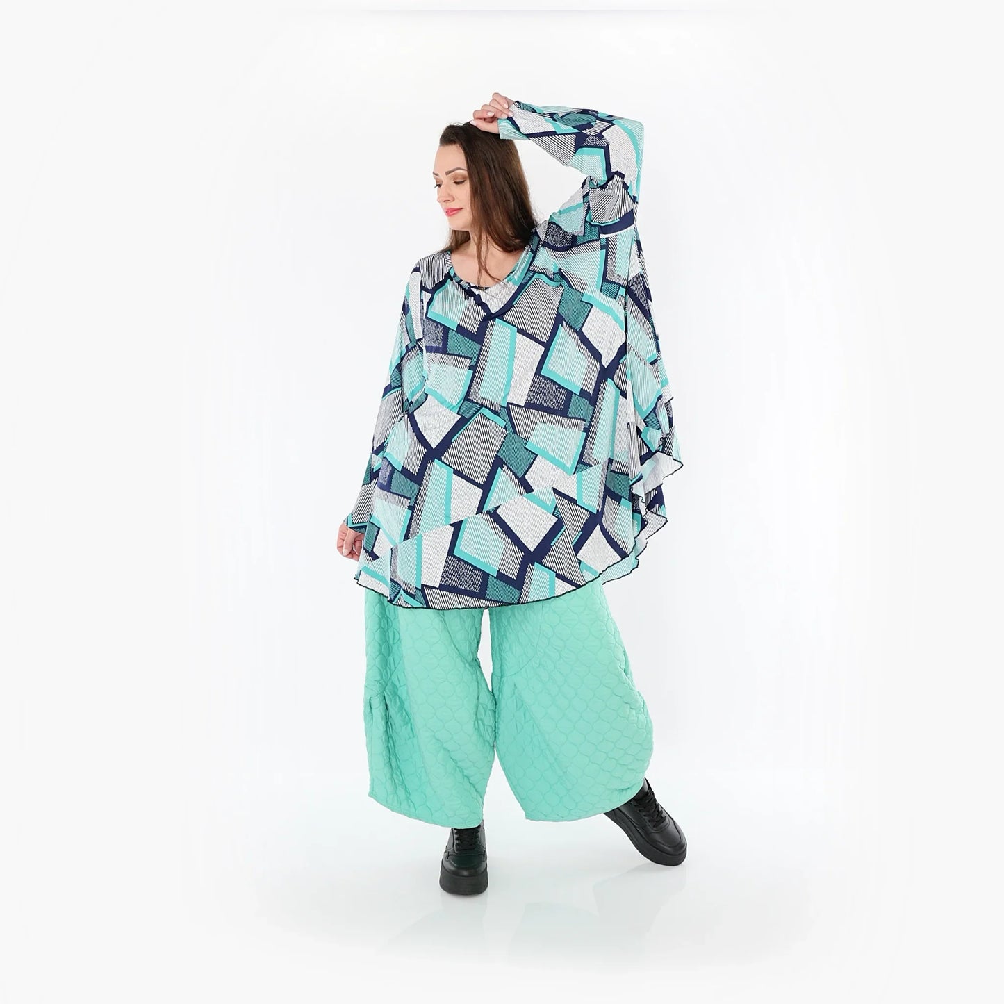 AKH Fashion 592 Big Shirt, Grün-Weiß-Marine