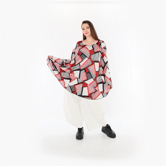 AKH Fashion 592 Big Shirt, Rot-Weiß-Schwarz