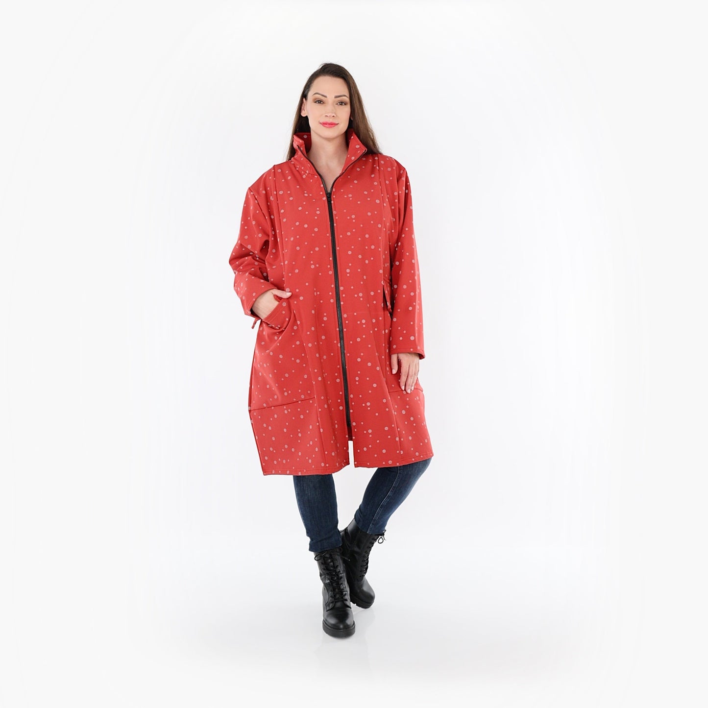 AKH Fashion 7036 Mantel, Rot-Grau