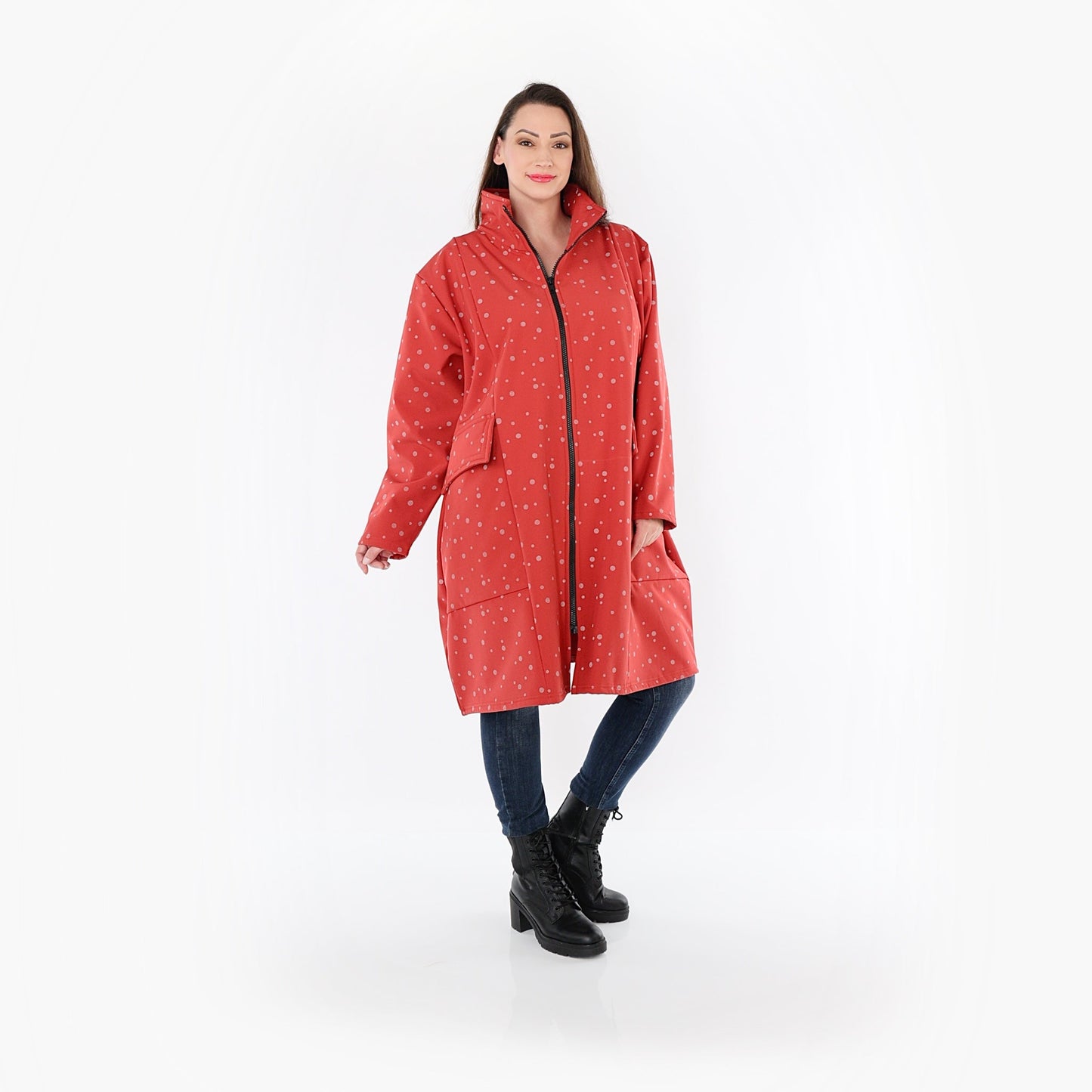 AKH Fashion 7036 Mantel, Rot-Grau