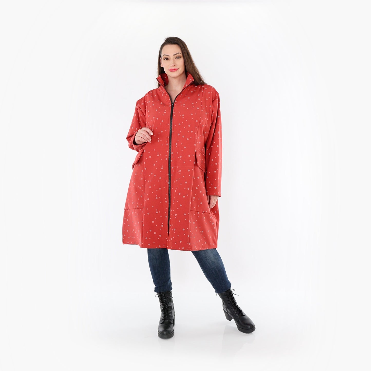 AKH Fashion 7036 Mantel, Rot-Grau