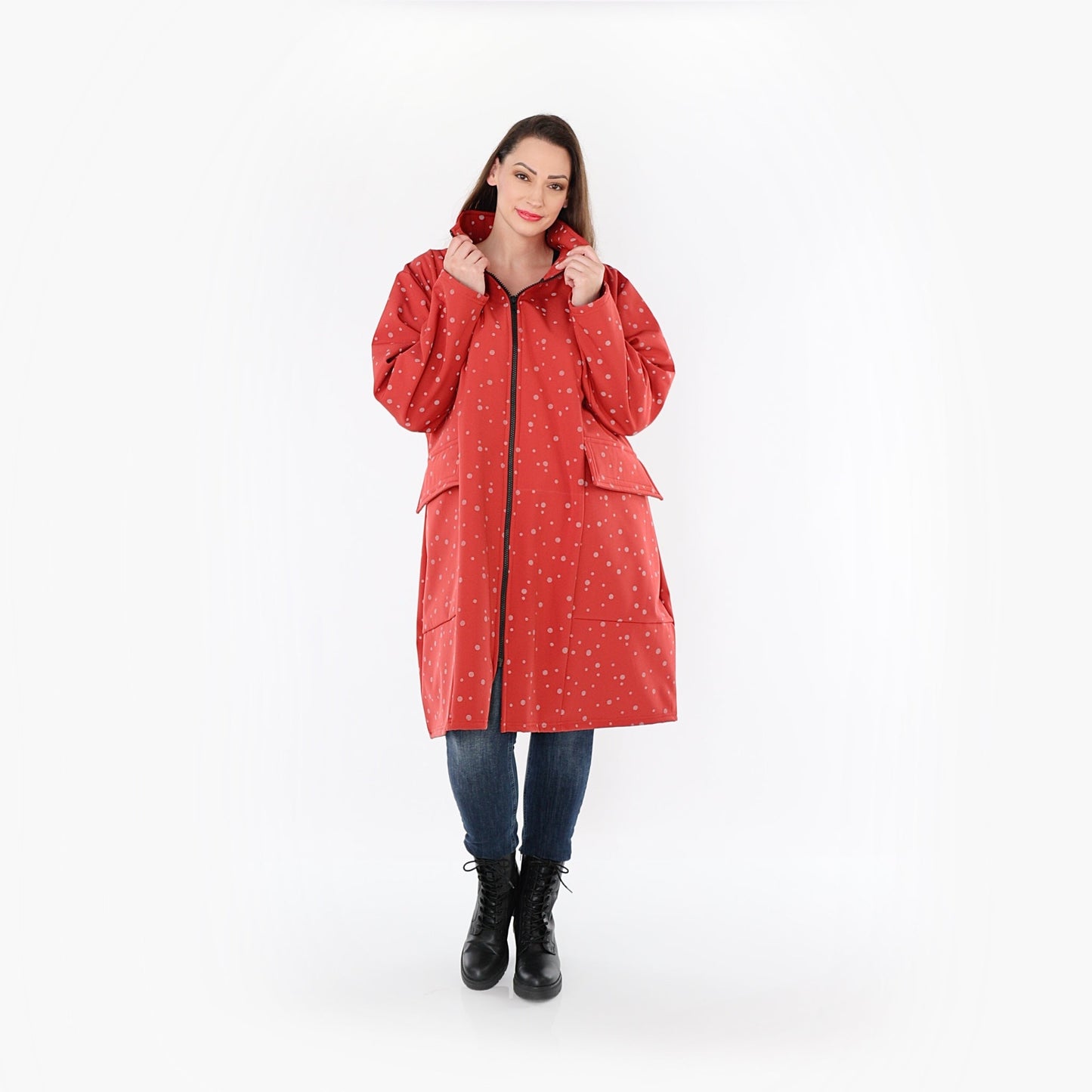 AKH Fashion 7036 Mantel, Rot-Grau