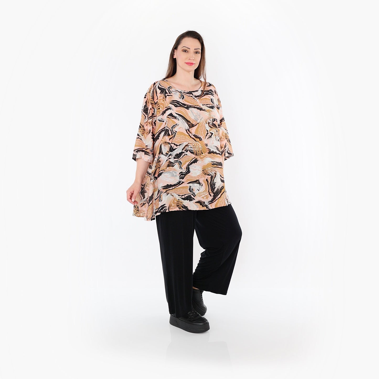 AKH Fashion 593 Big Shirt, Cognac-Rosa-Schwarz
