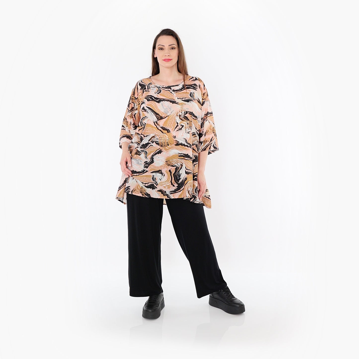 AKH Fashion 593 Big Shirt, Cognac-Rosa-Schwarz