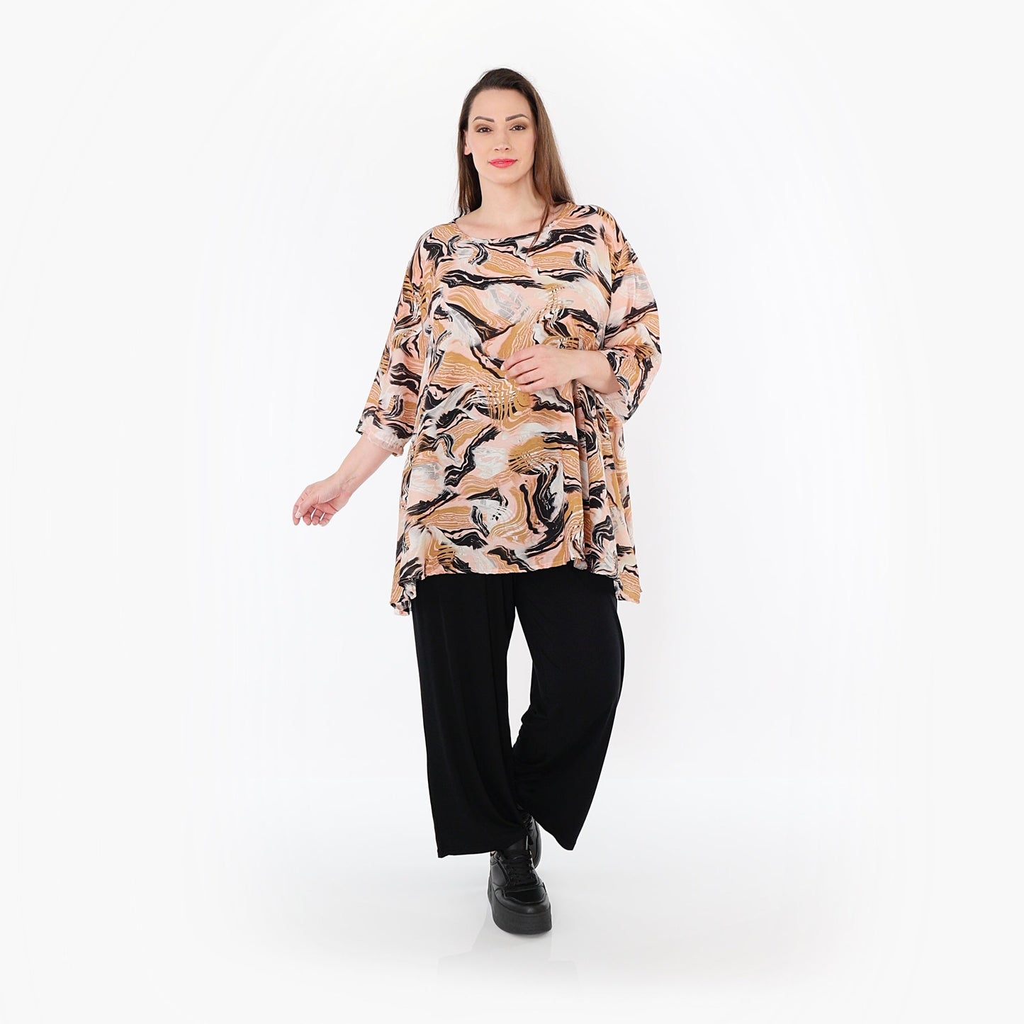 AKH Fashion 593 Big Shirt, Cognac-Rosa-Schwarz