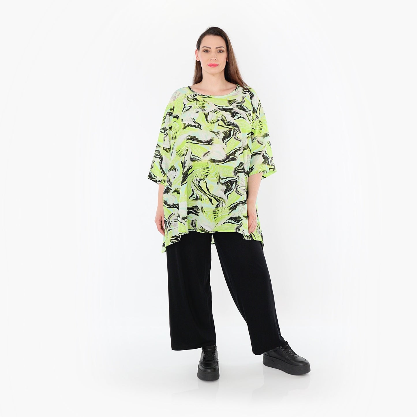 AKH Fashion 593 Big Shirt, Grün-Türkis-Schwarz