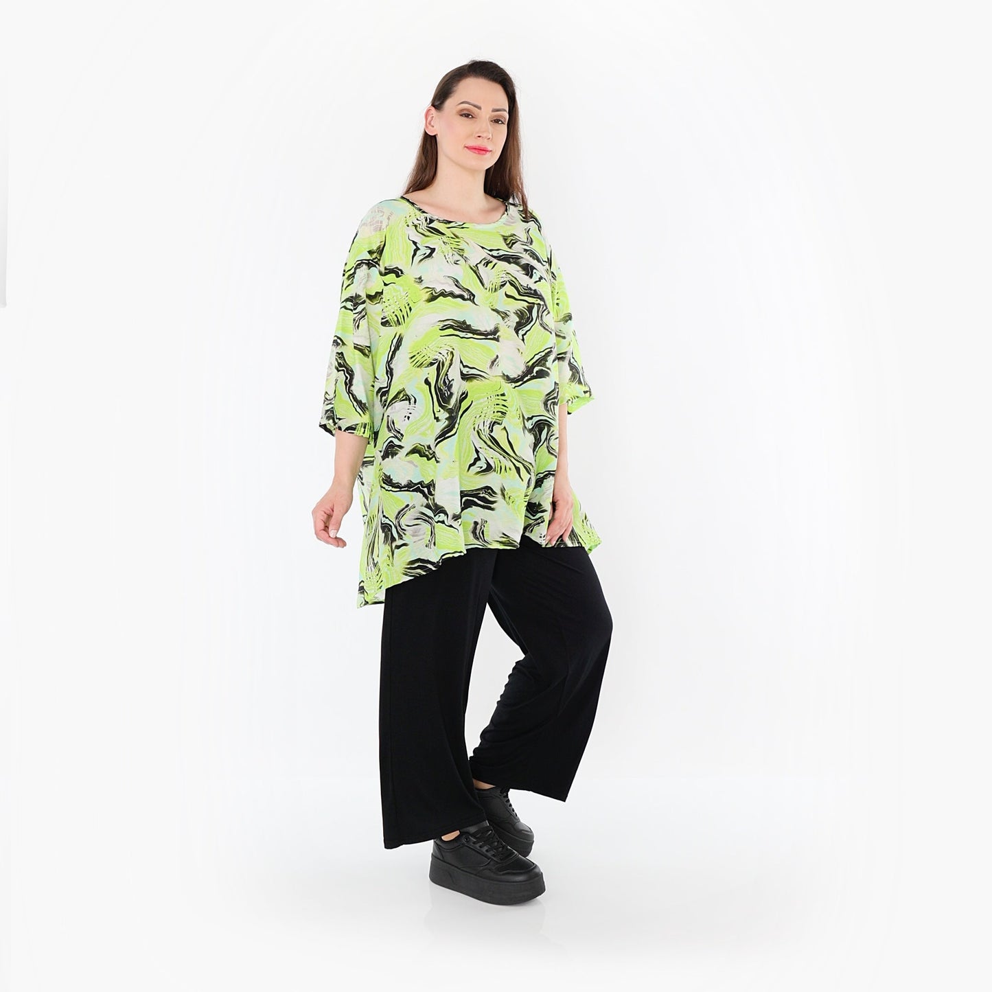 AKH Fashion 593 Big Shirt, Grün-Türkis-Schwarz