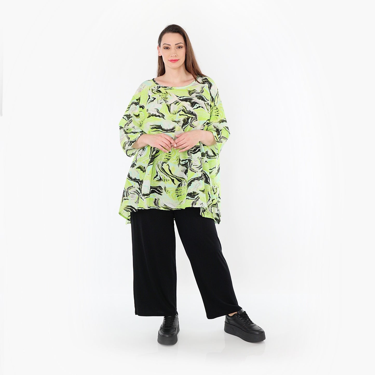 AKH Fashion 593 Big Shirt, Grün-Türkis-Schwarz