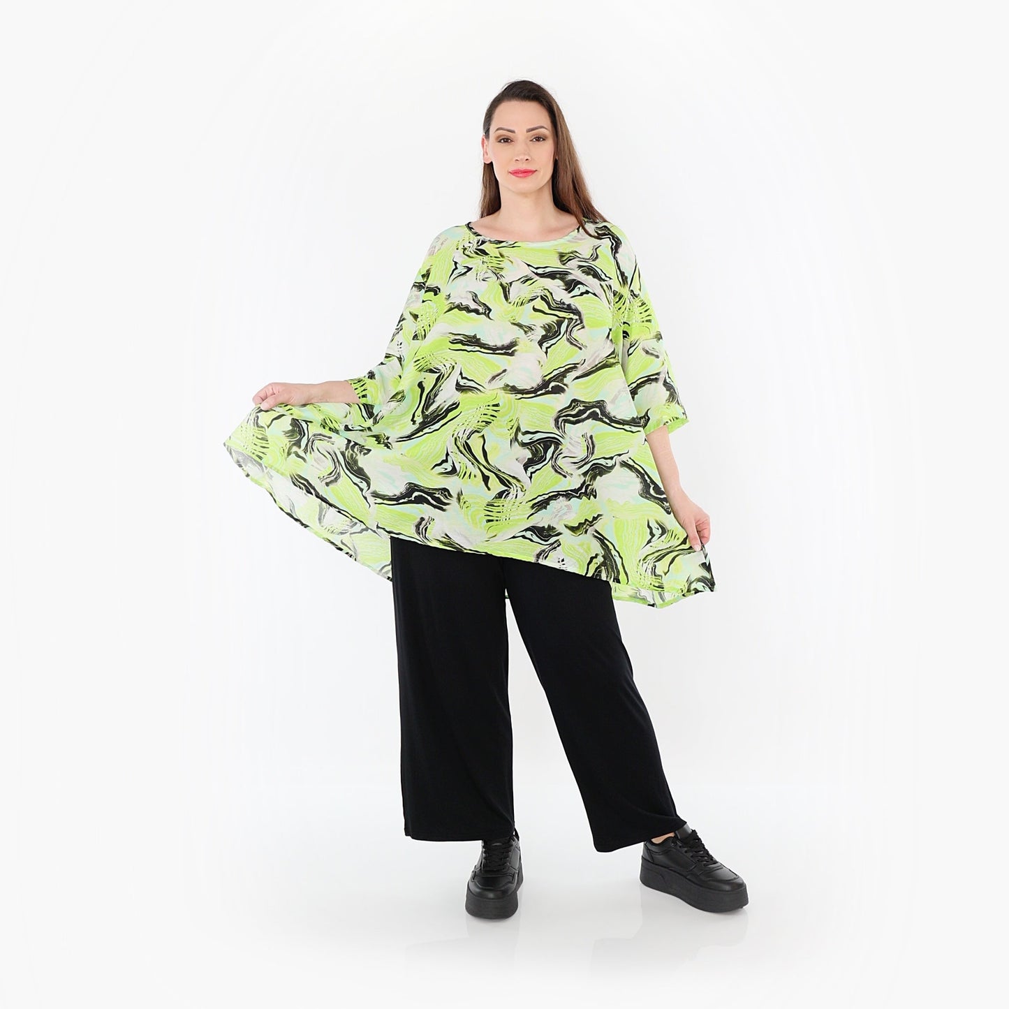 AKH Fashion 593 Big Shirt, Grün-Türkis-Schwarz