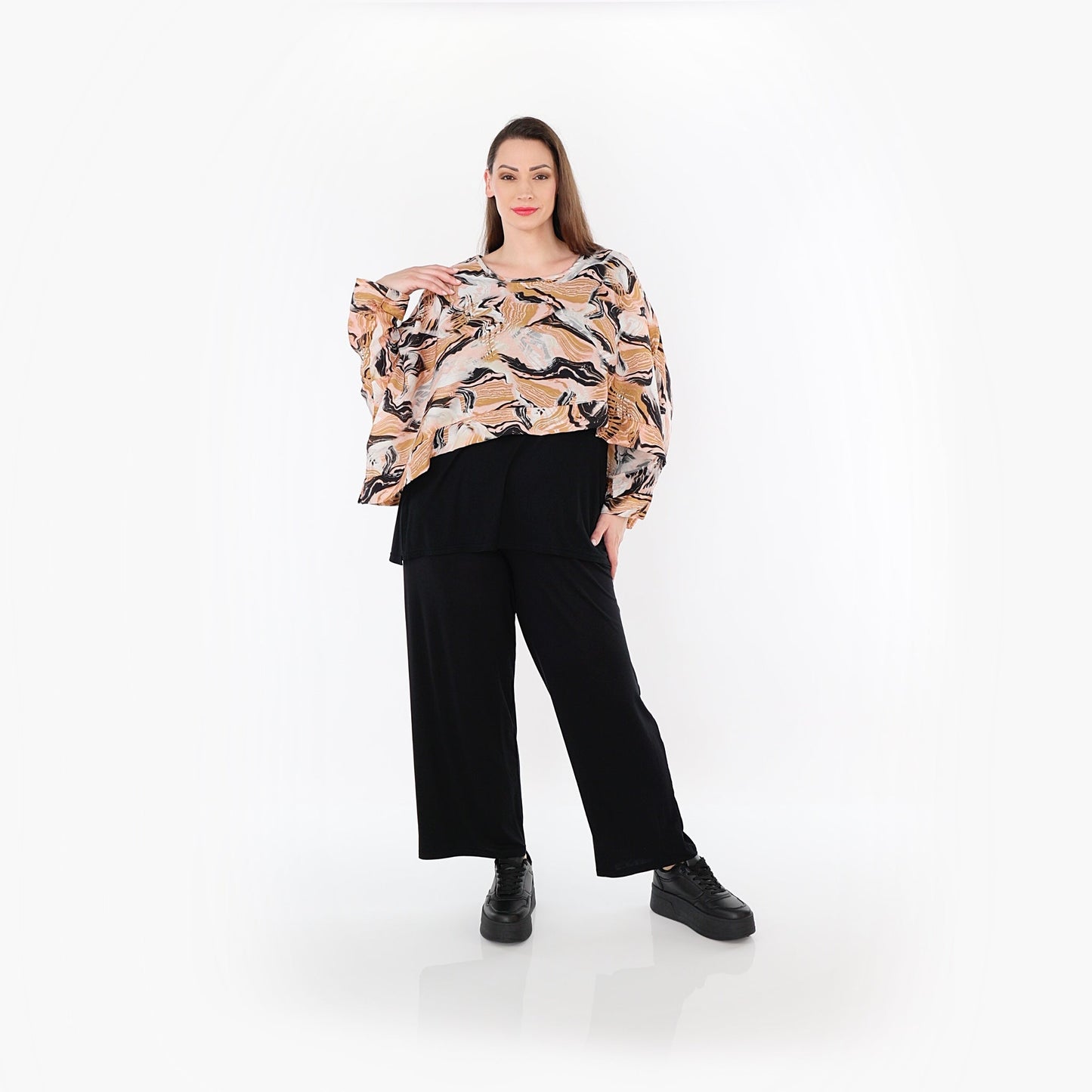 AKH Fashion 7011 Überwurf, Cognac-Rosa-Schwarz