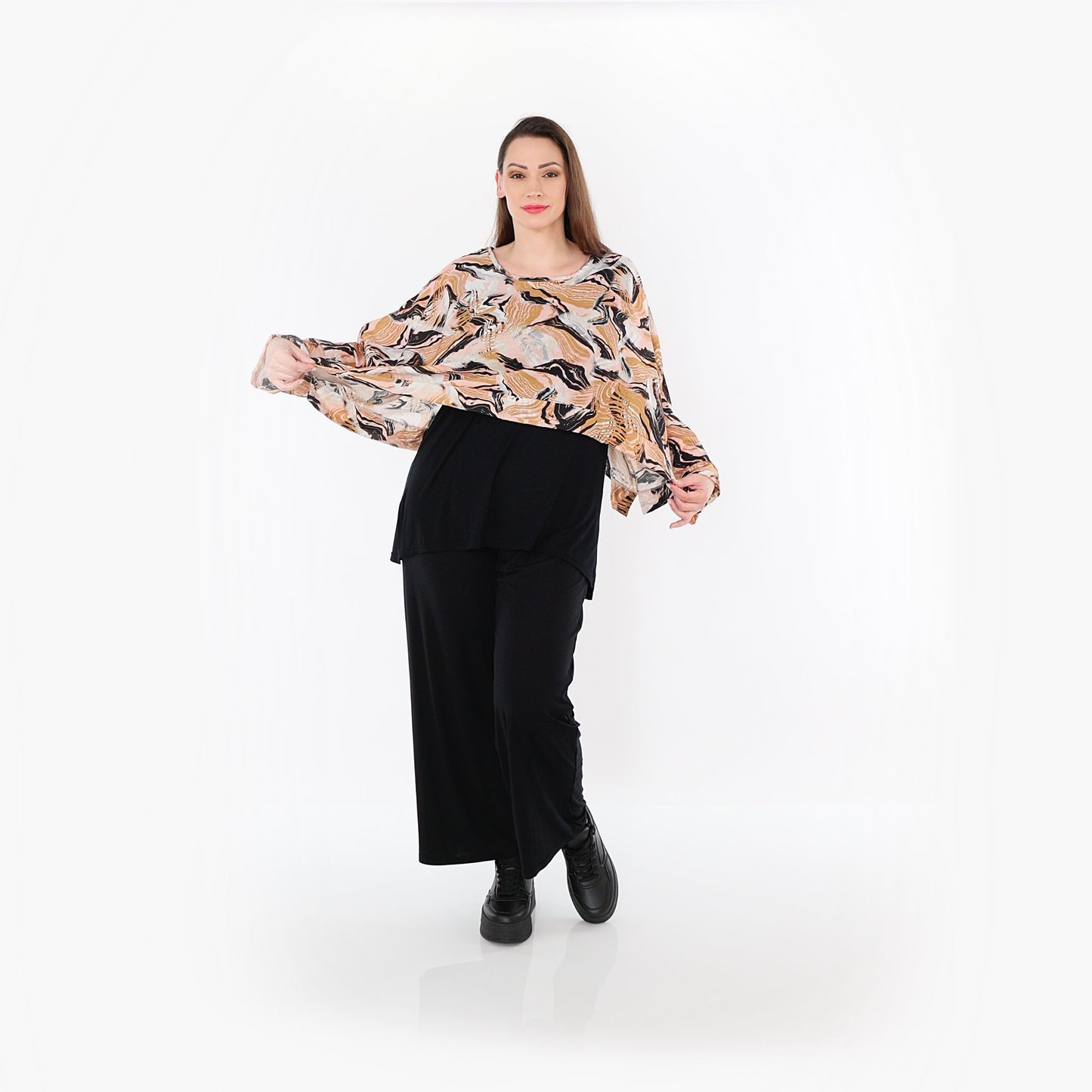 AKH Fashion 7011 Überwurf, Cognac-Rosa-Schwarz