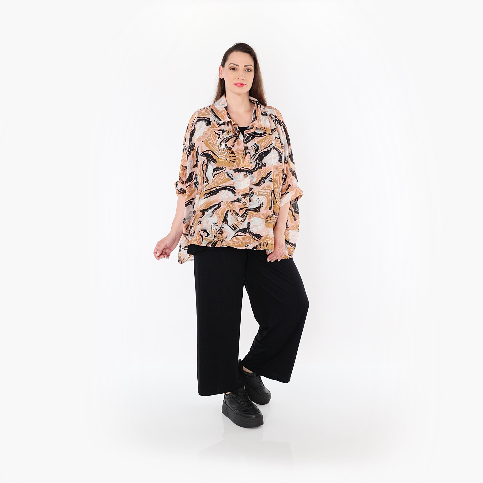 AKH Fashion · Bluse · Marry · 7092 · Cognac/Rosa/Schwarz