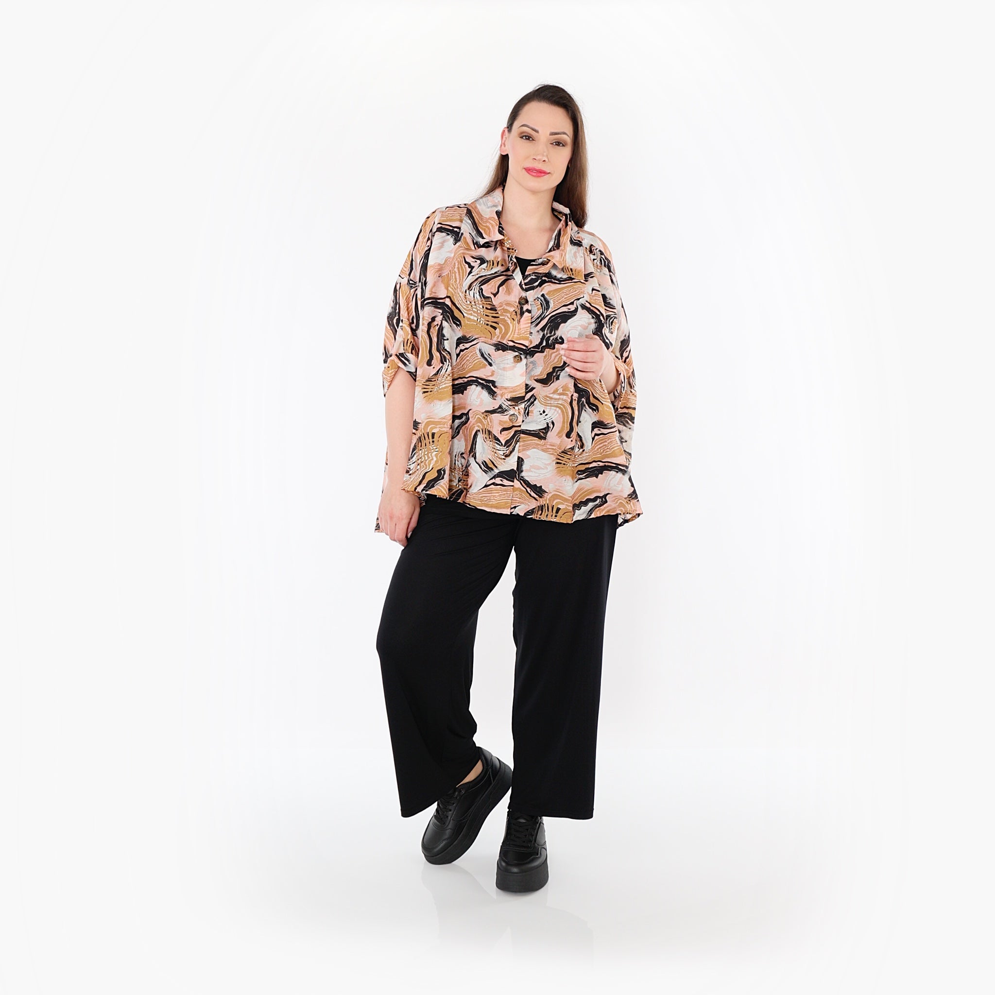 AKH Fashion · Bluse · Marry · 7092 · Cognac/Rosa/Schwarz