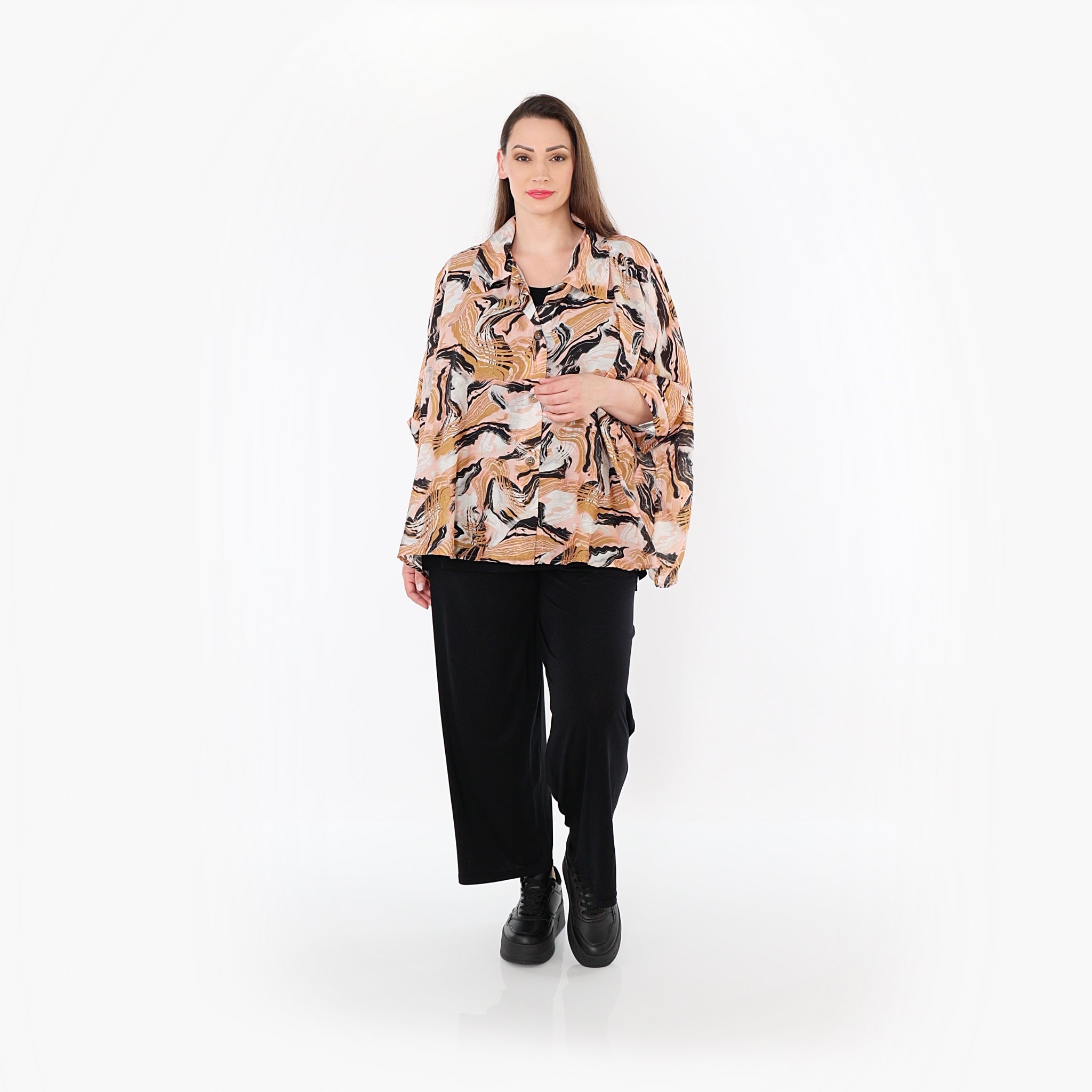 AKH Fashion · Bluse · Marry · 7092 · Cognac/Rosa/Schwarz