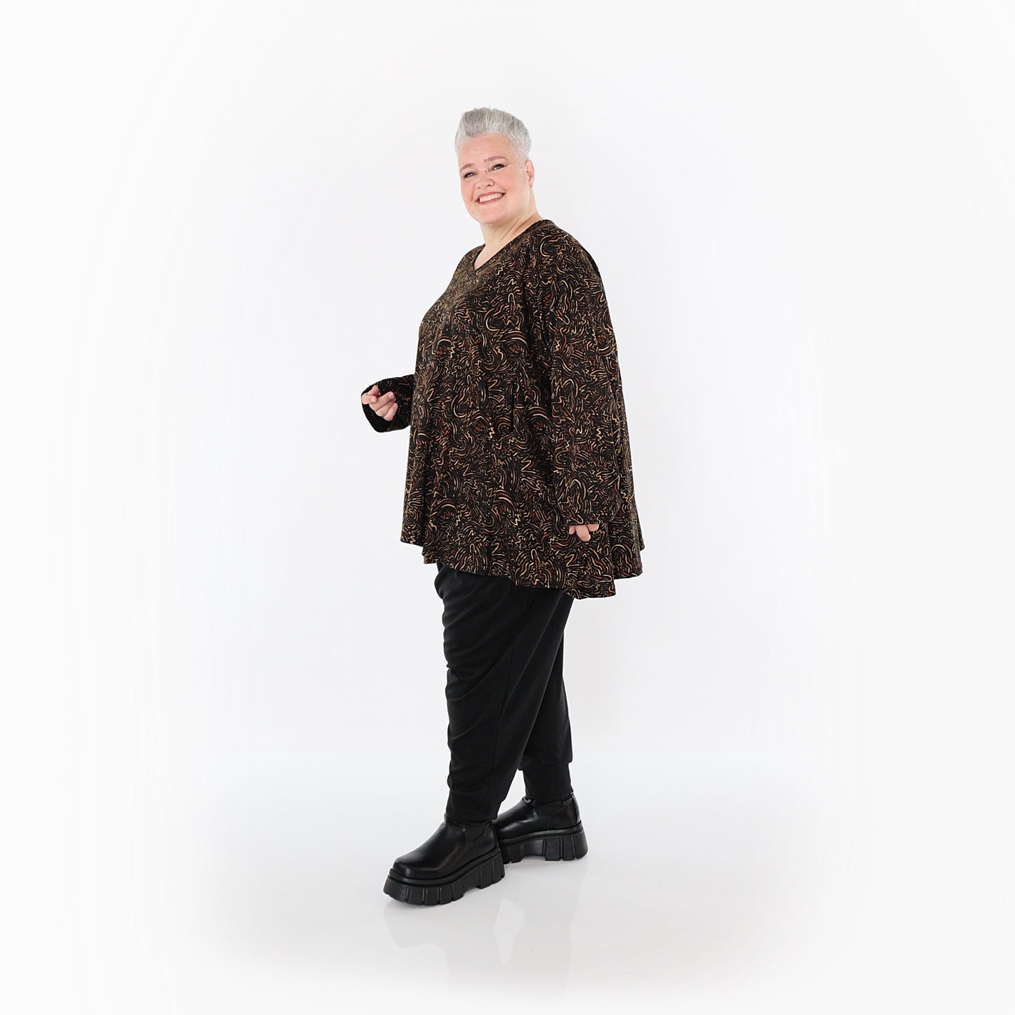 AKH Fashion 593 Big Shirt, Black-Cognac-Orange