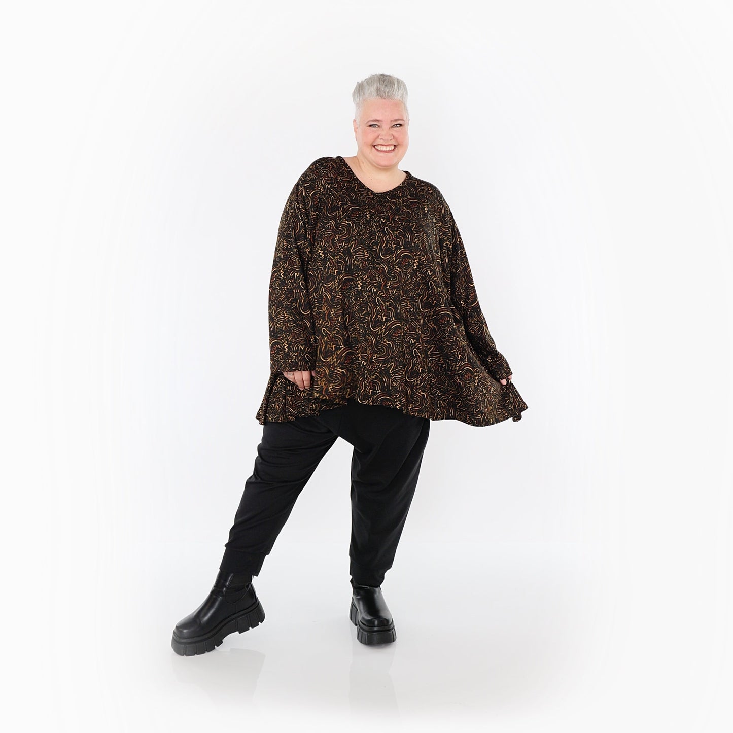 AKH Fashion 593 Big Shirt, Black-Cognac-Orange