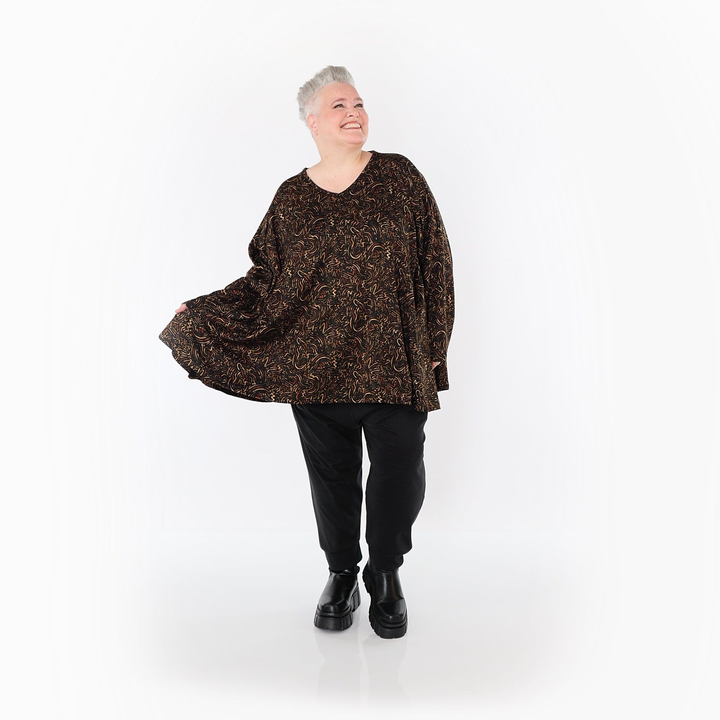 AKH Fashion 593 Big Shirt, Black-Cognac-Orange