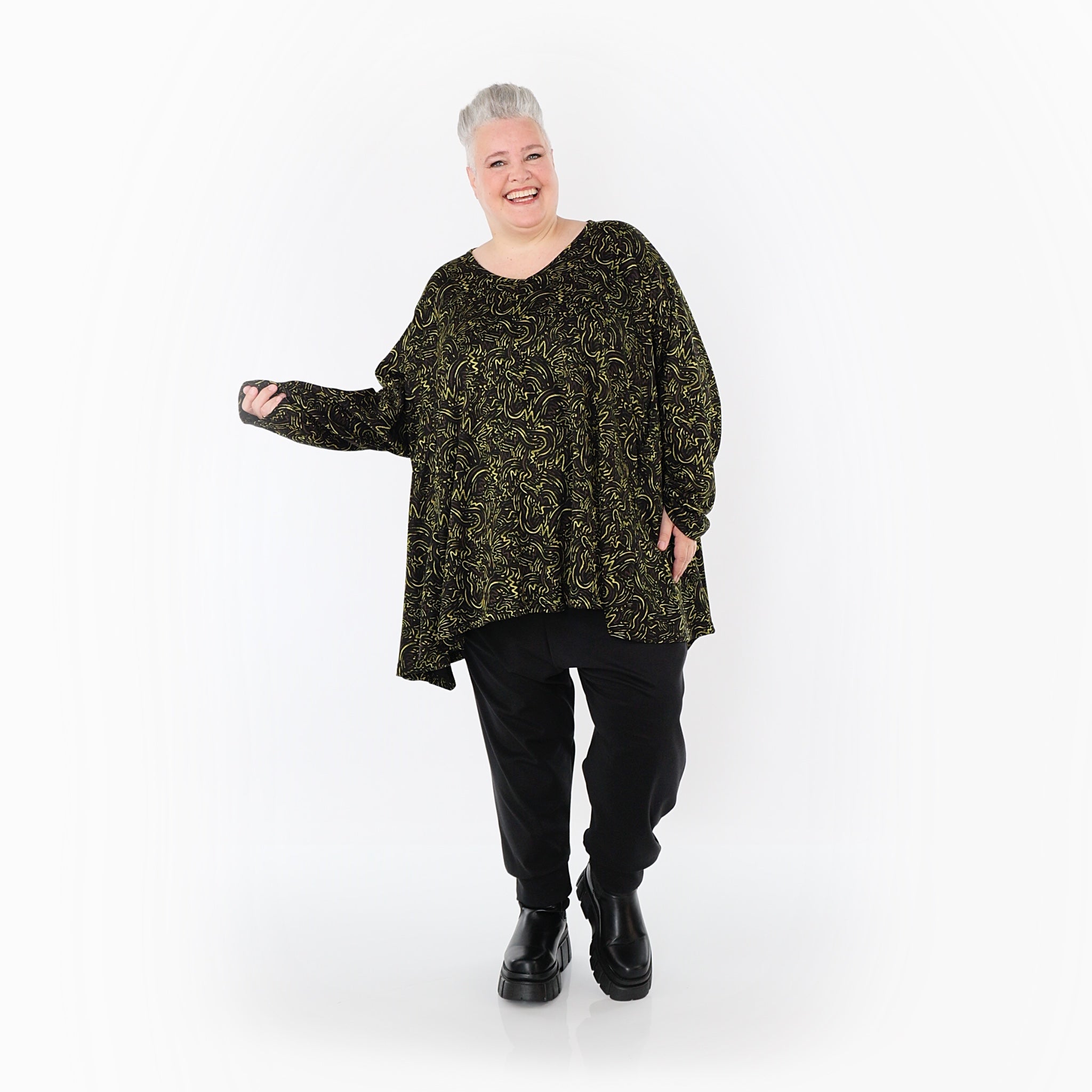 AKH Fashion Shirt 593 Terella, Black/Neon Green/Cognac