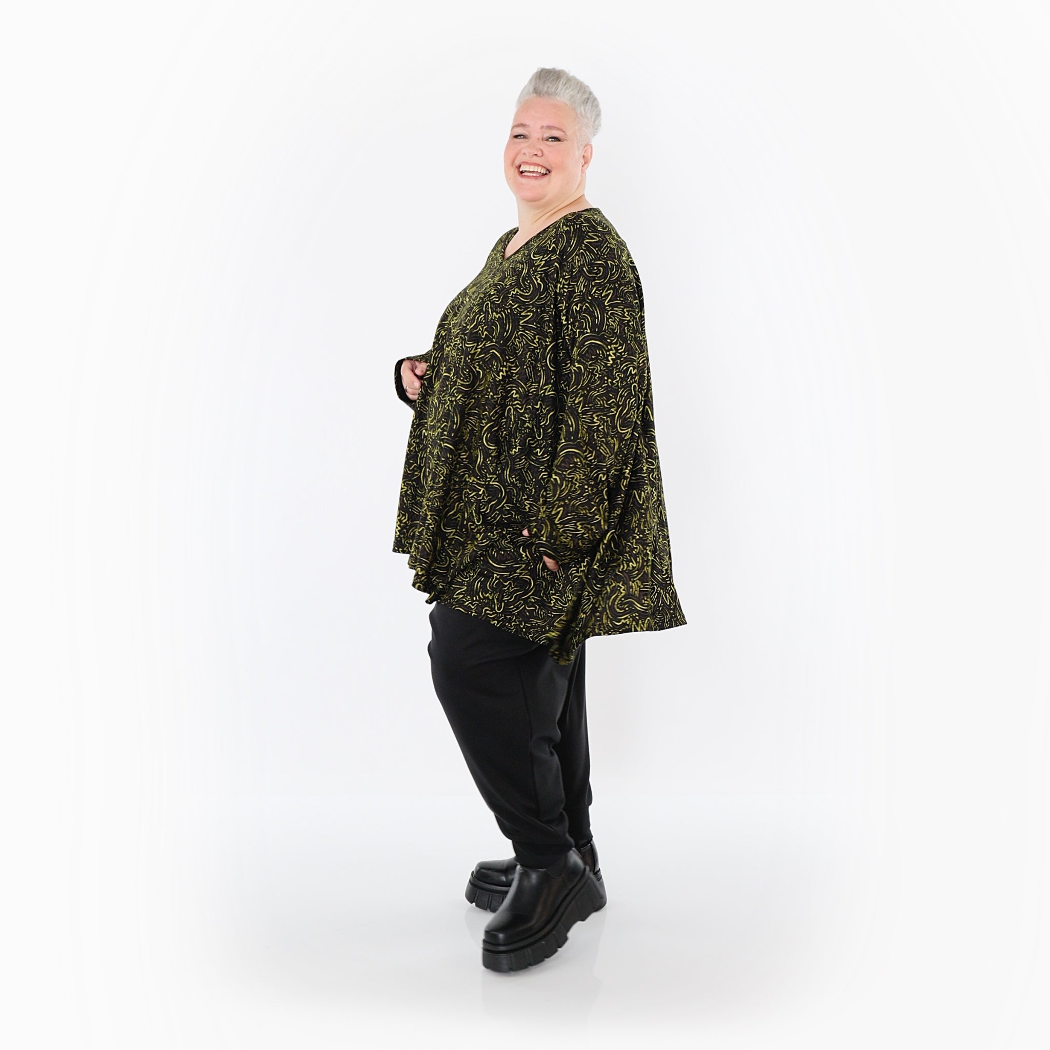 Chemise AKH Fashion 593 Big, Noir-Vert Fluo-Cognac