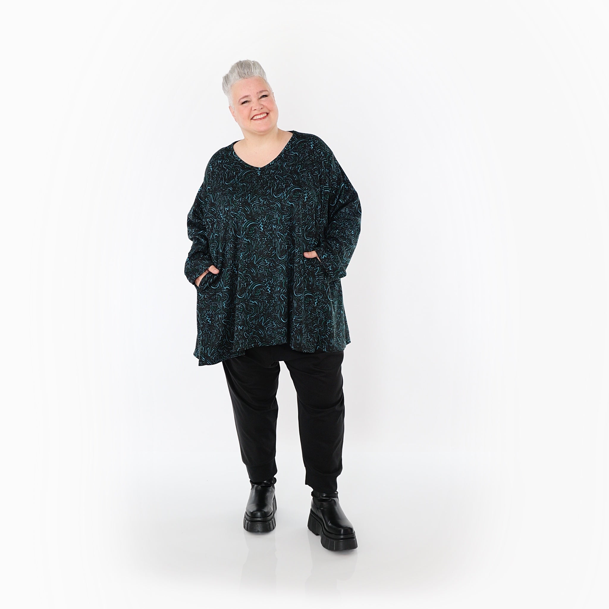 AKH Fashion · Shirt · Terella · 593 · Schwarz/Petrol/Grün