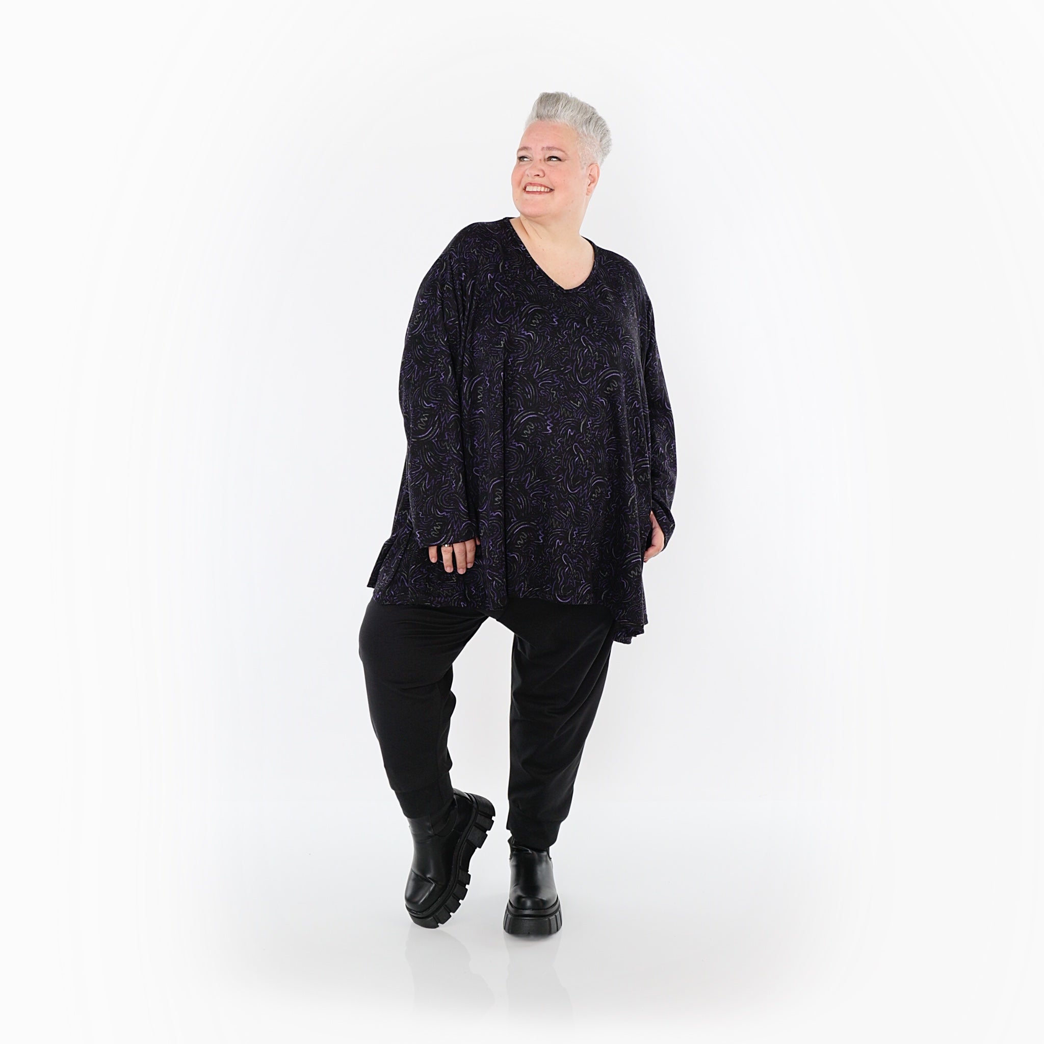 AKH Fashion · Shirt · Terella · 593 · Schwarz/Violett/Grau