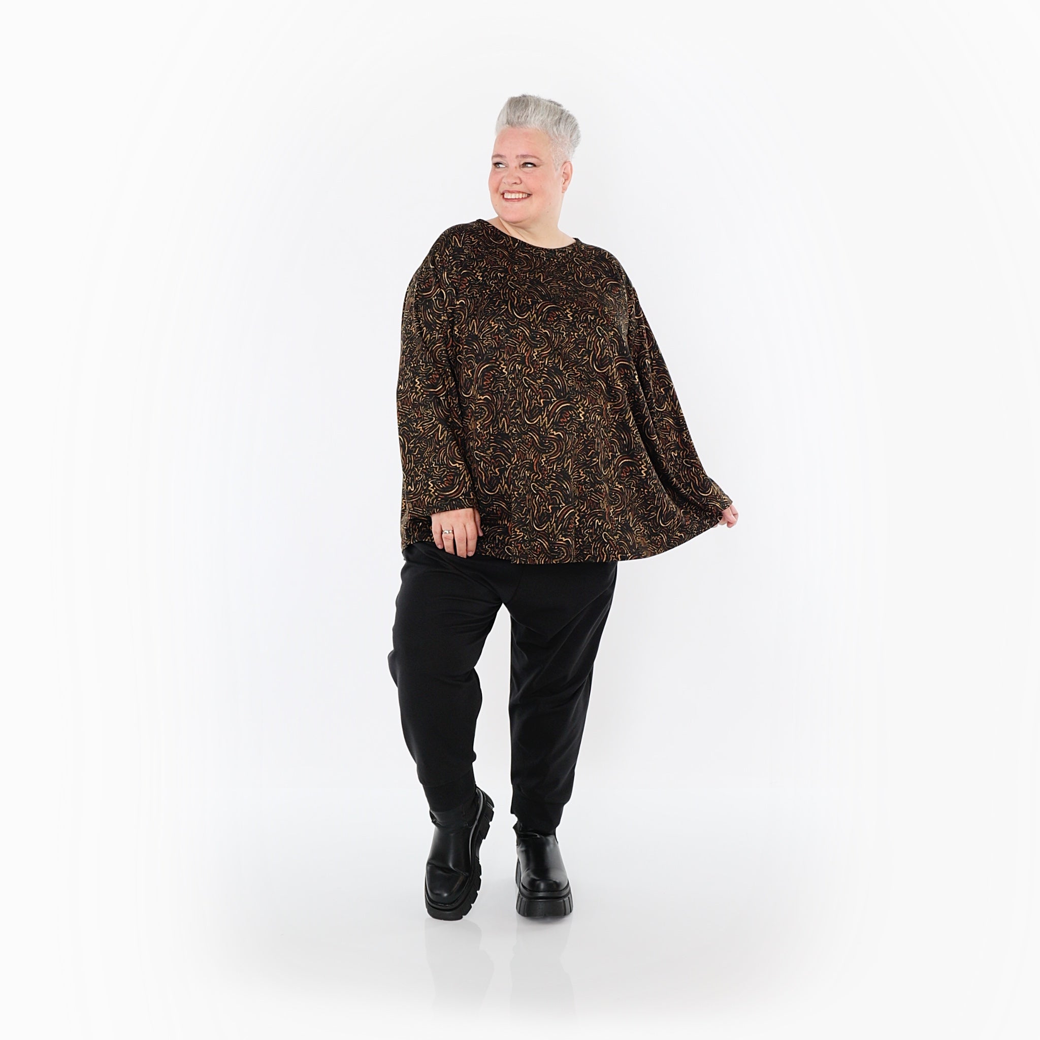 AKH Fashion 6815 Big Shirt, Black-Cognac-Orange