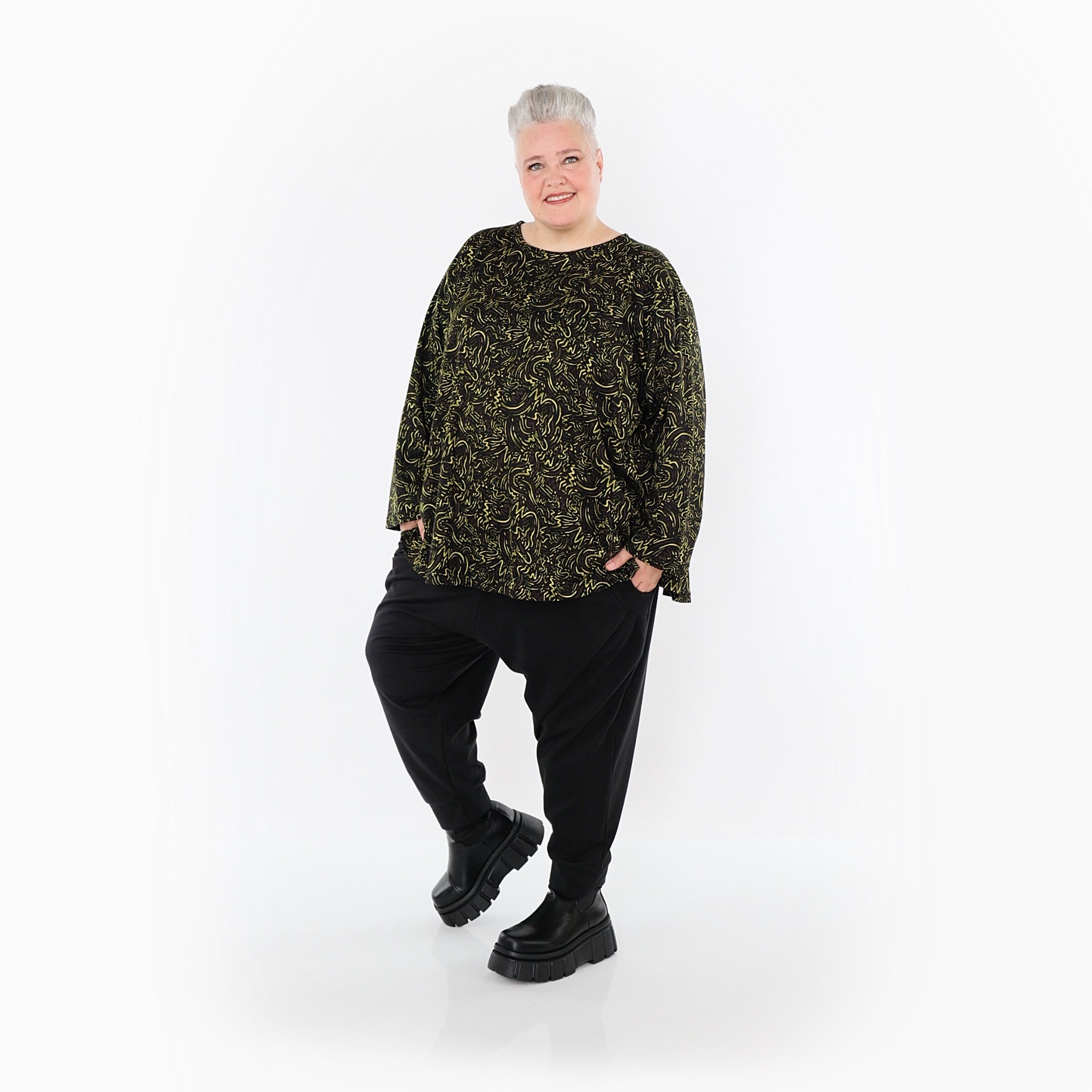 AKH Fashion 6815 Big Shirt, Black-Neon Green-Cognac