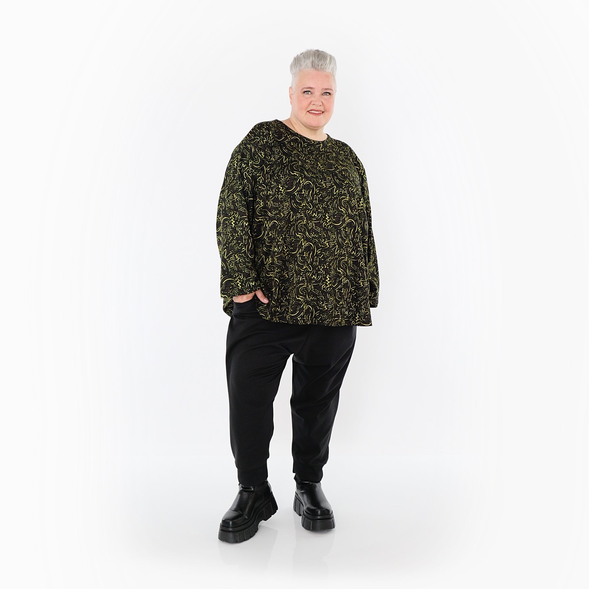 AKH Fashion 6815 Big Shirt, Black-Neon Green-Cognac