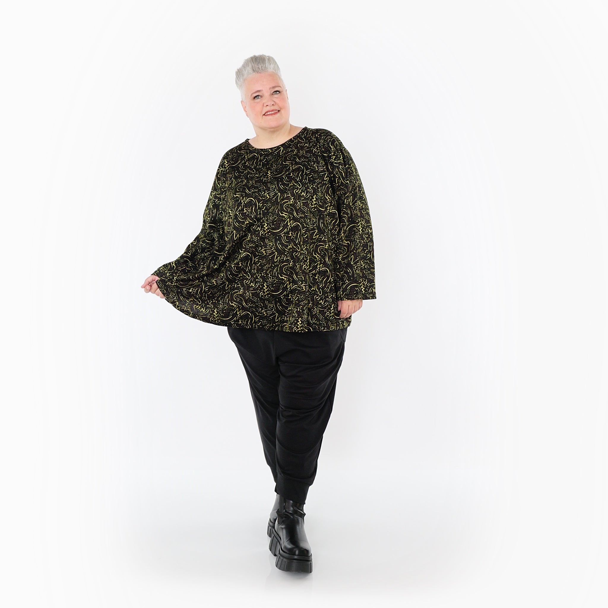 AKH Fashion · Shirt · Terella · 6815 · Schwarz/Neongrün/Cognac